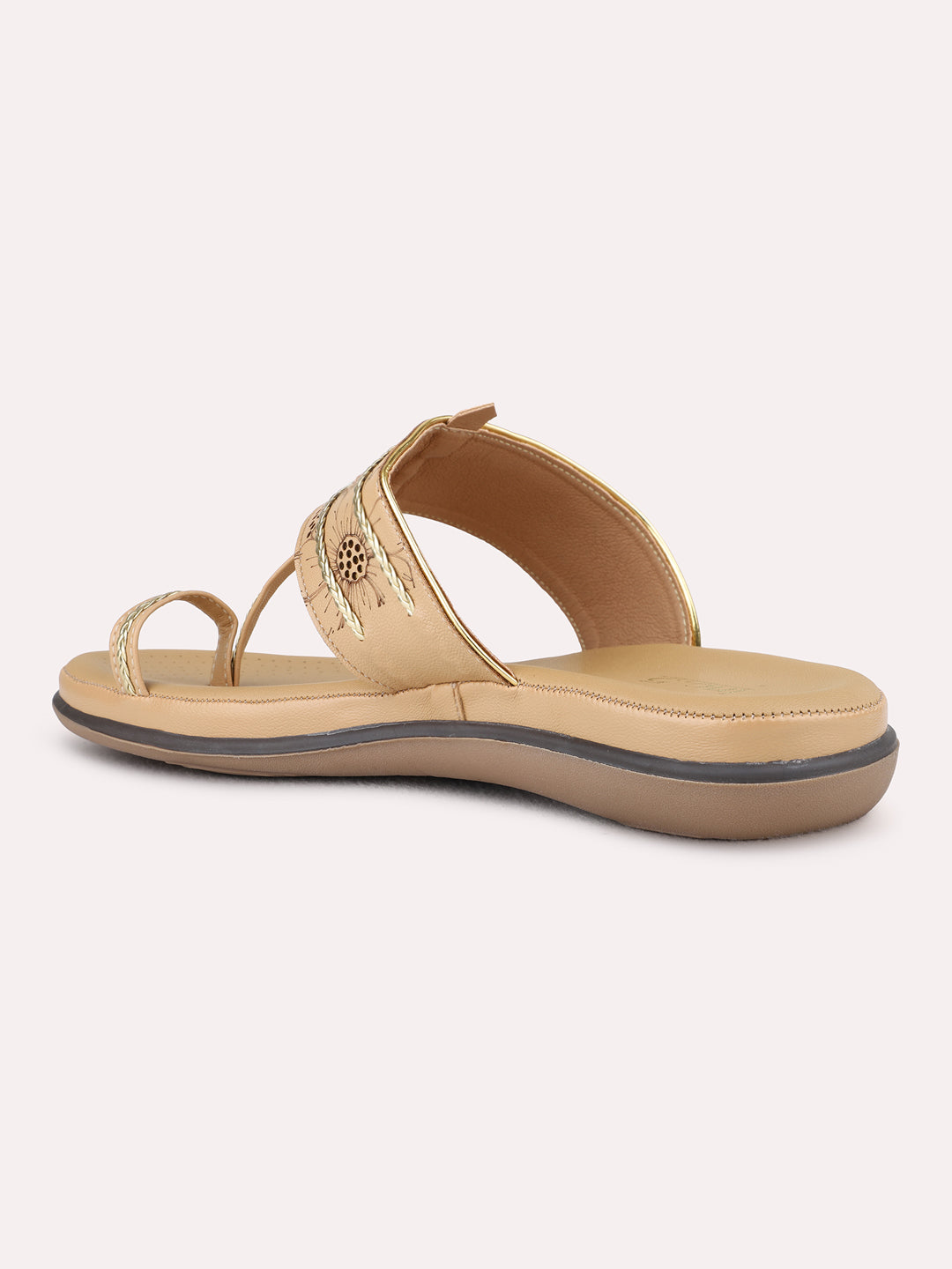 Womens Beige Ethnic Embellished One Toe Flats