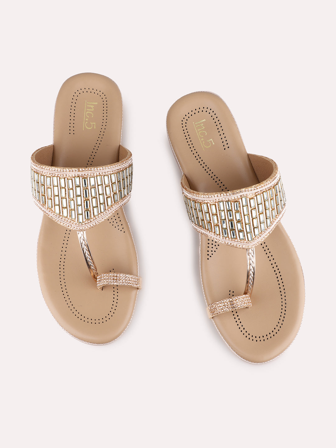 Womens Rose Gold Party Wear Embellished Round Toe Wedge Heels