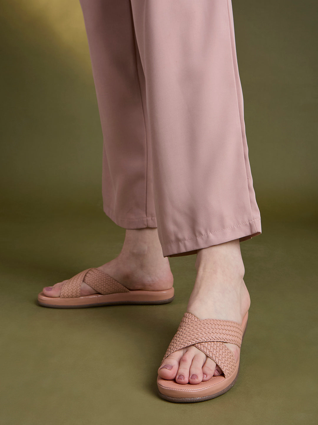 Womens Peach Casual Solid Open Toe Flat Sandals