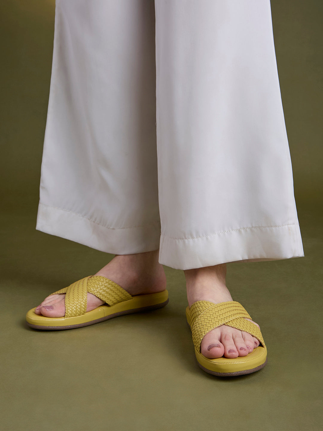 Womens Yellow Casual Solid Open Toe Flat Sandals