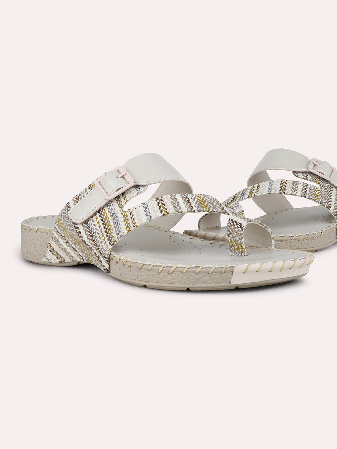 Womens Beige Casual Printed One Toe Flats