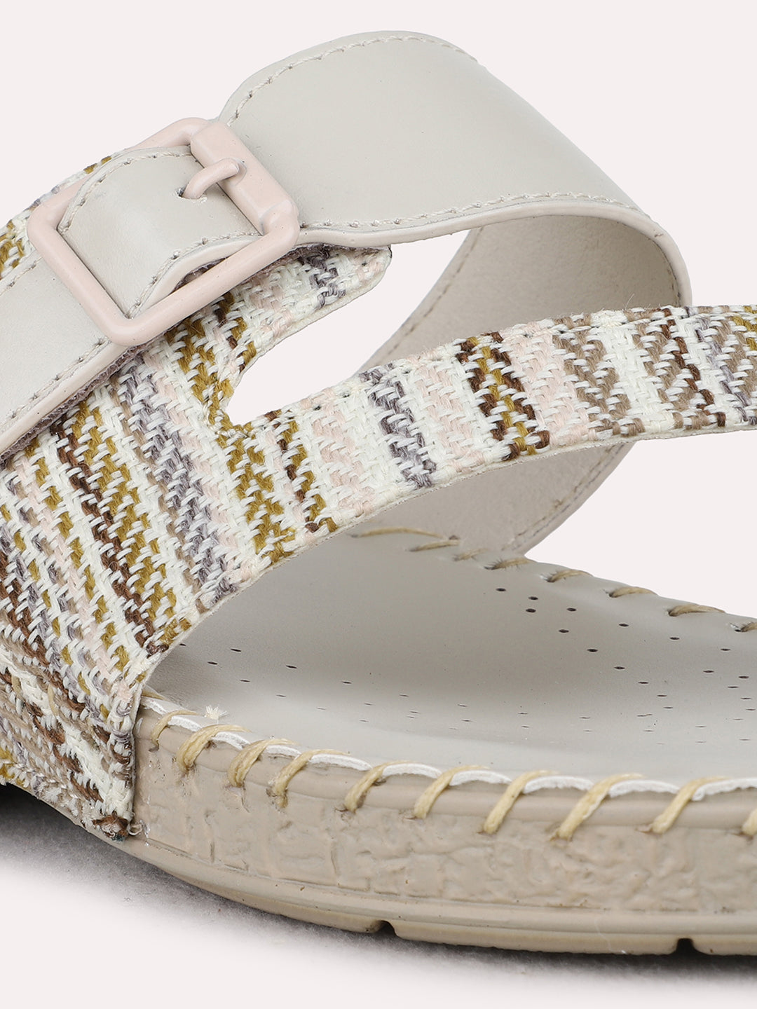 Womens Beige Casual Printed One Toe Flats