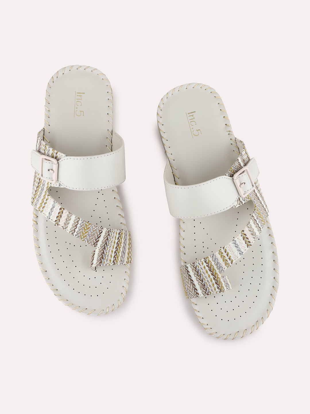 Womens Beige Casual Printed One Toe Flats