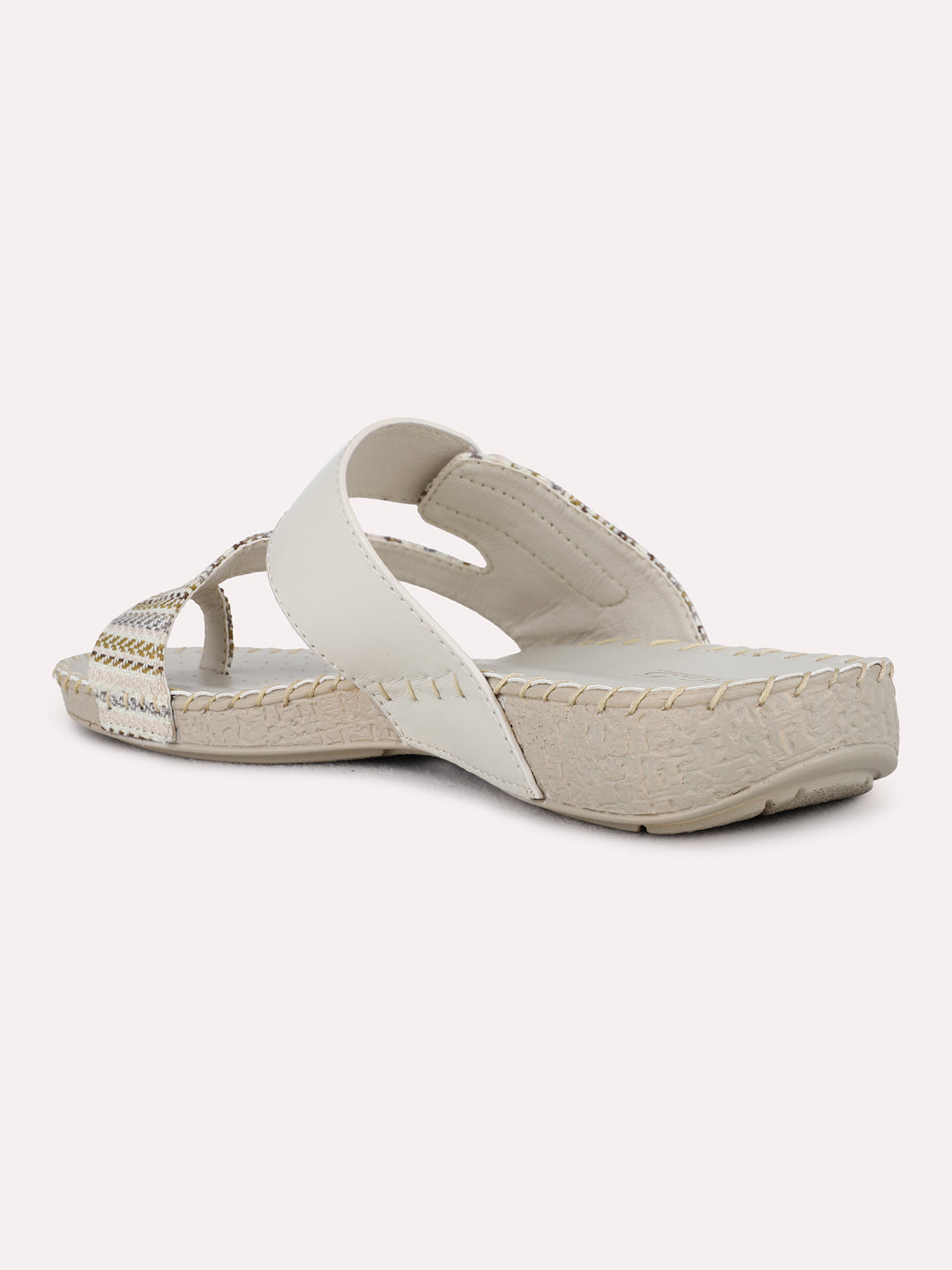 Womens Beige Casual Printed One Toe Flats