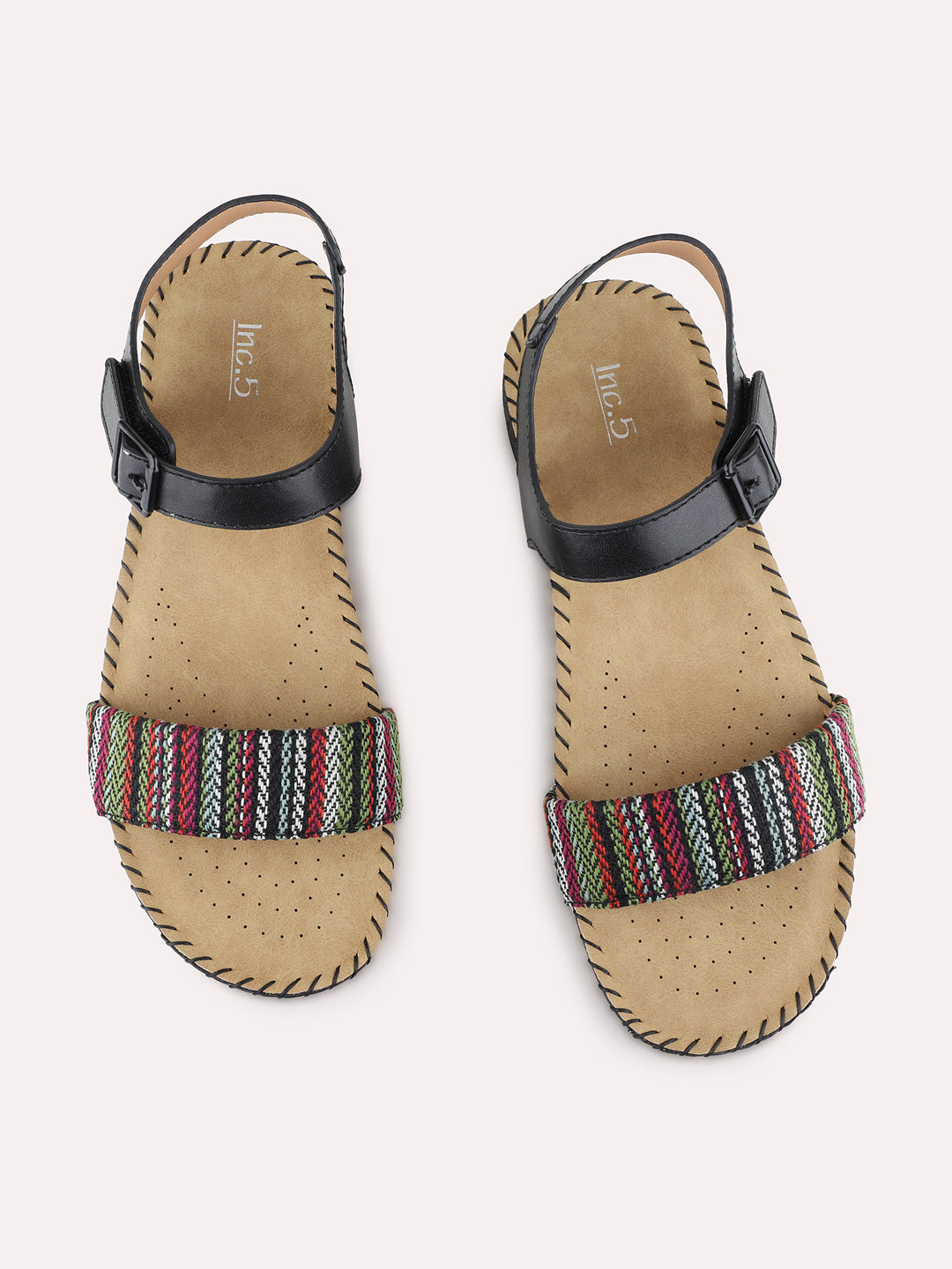 Womens Black Casual Printed Open Toe Flat Slip-Ons