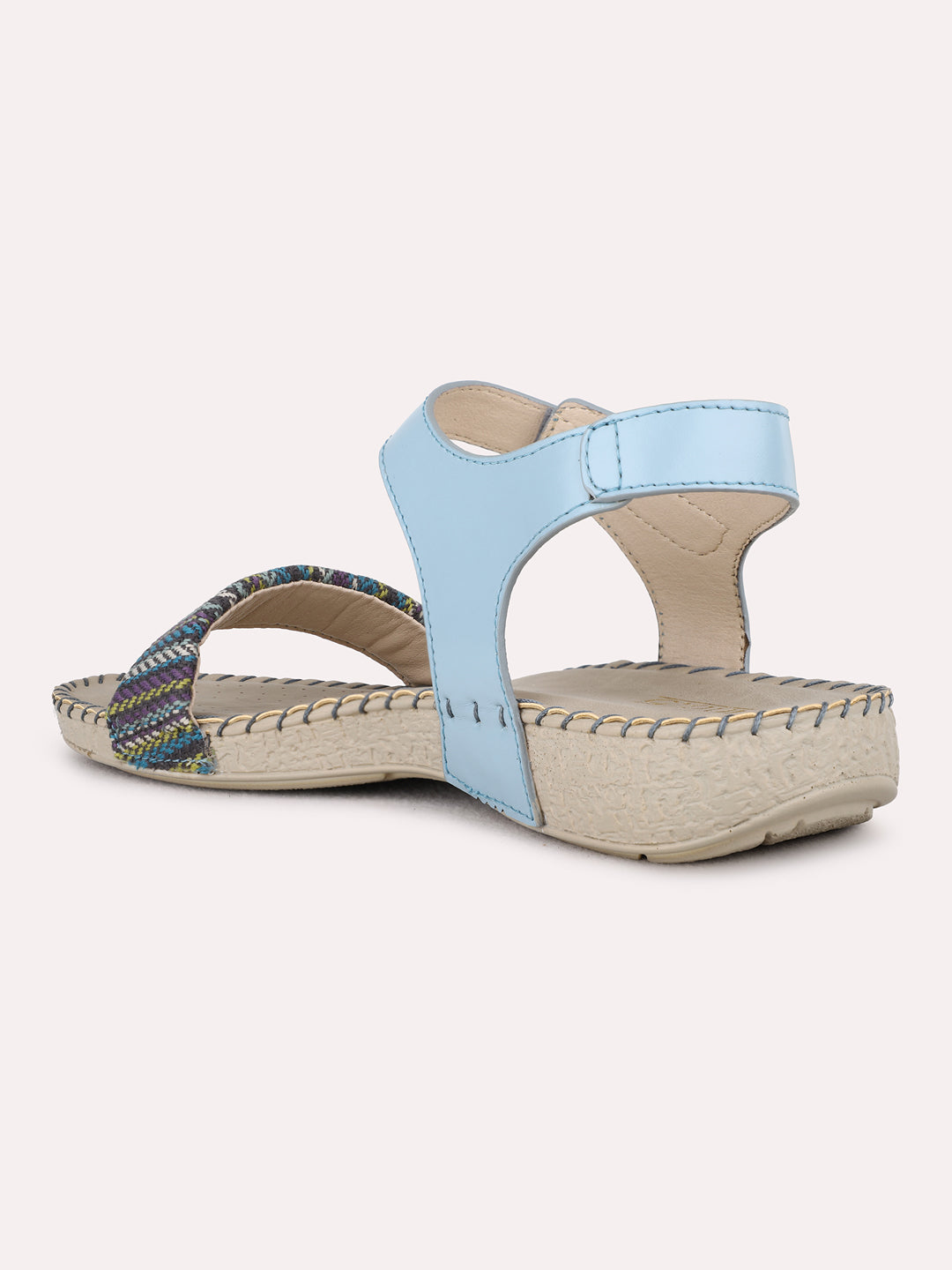 Womens Blue Casual Printed Open Toe Flat Slip-Ons