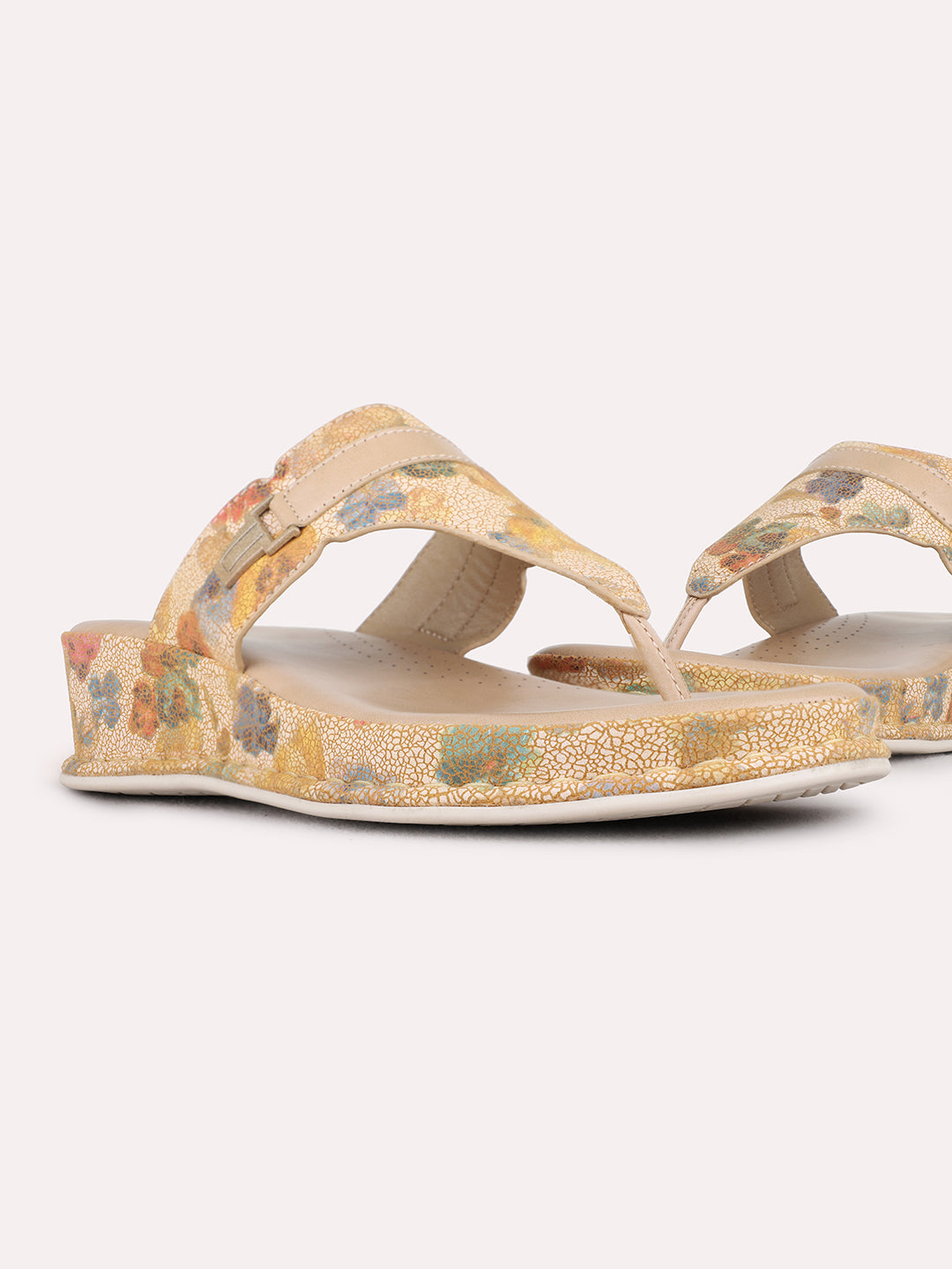 Womens Beige Casual Printed Round Toe Wedge Heels