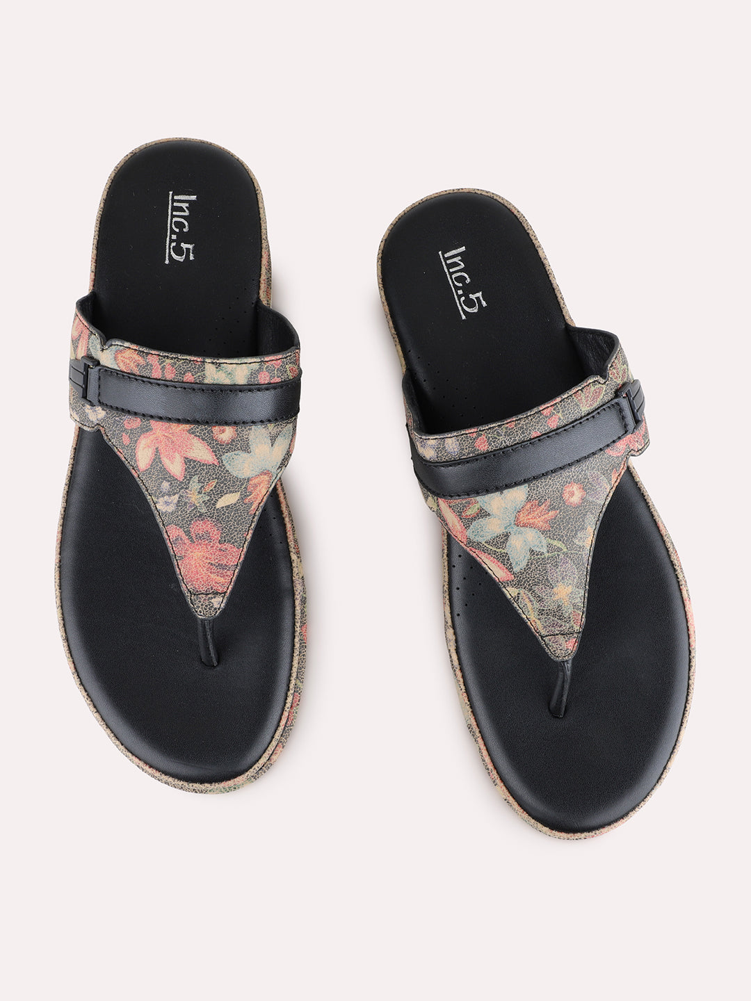 Womens Black Casual Printed Round Toe Wedge Heels