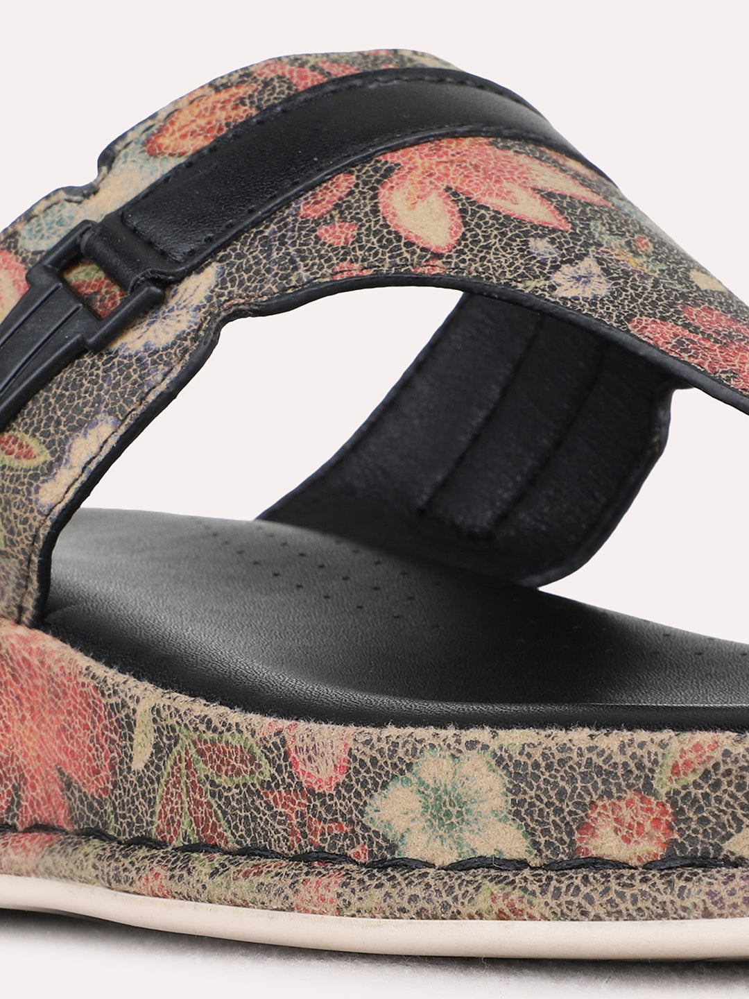 Womens Black Casual Printed Round Toe Wedge Heels