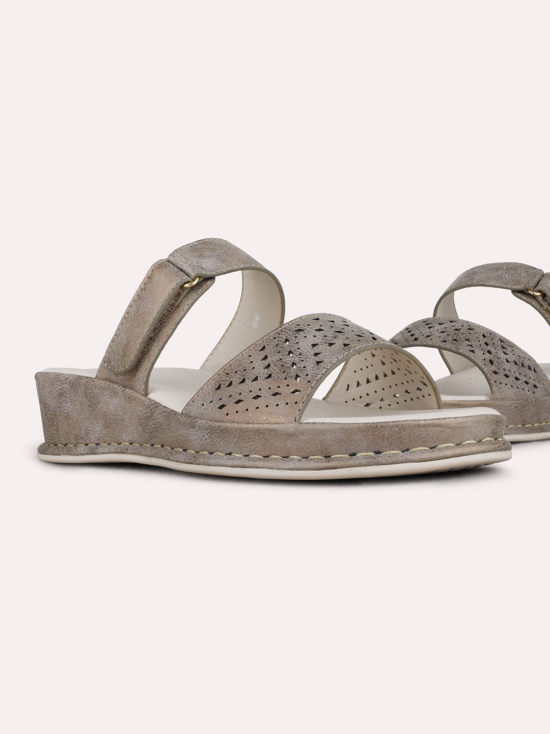 Womens Bronze Casual Printed Round Toe Wedge Heels