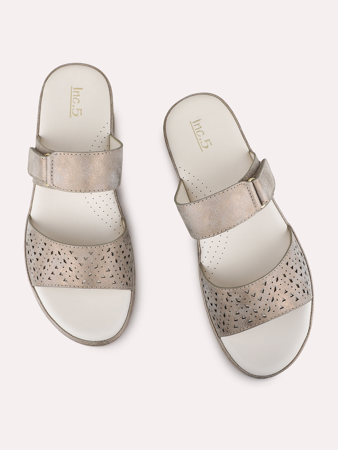 Womens Bronze Casual Printed Round Toe Wedge Heels