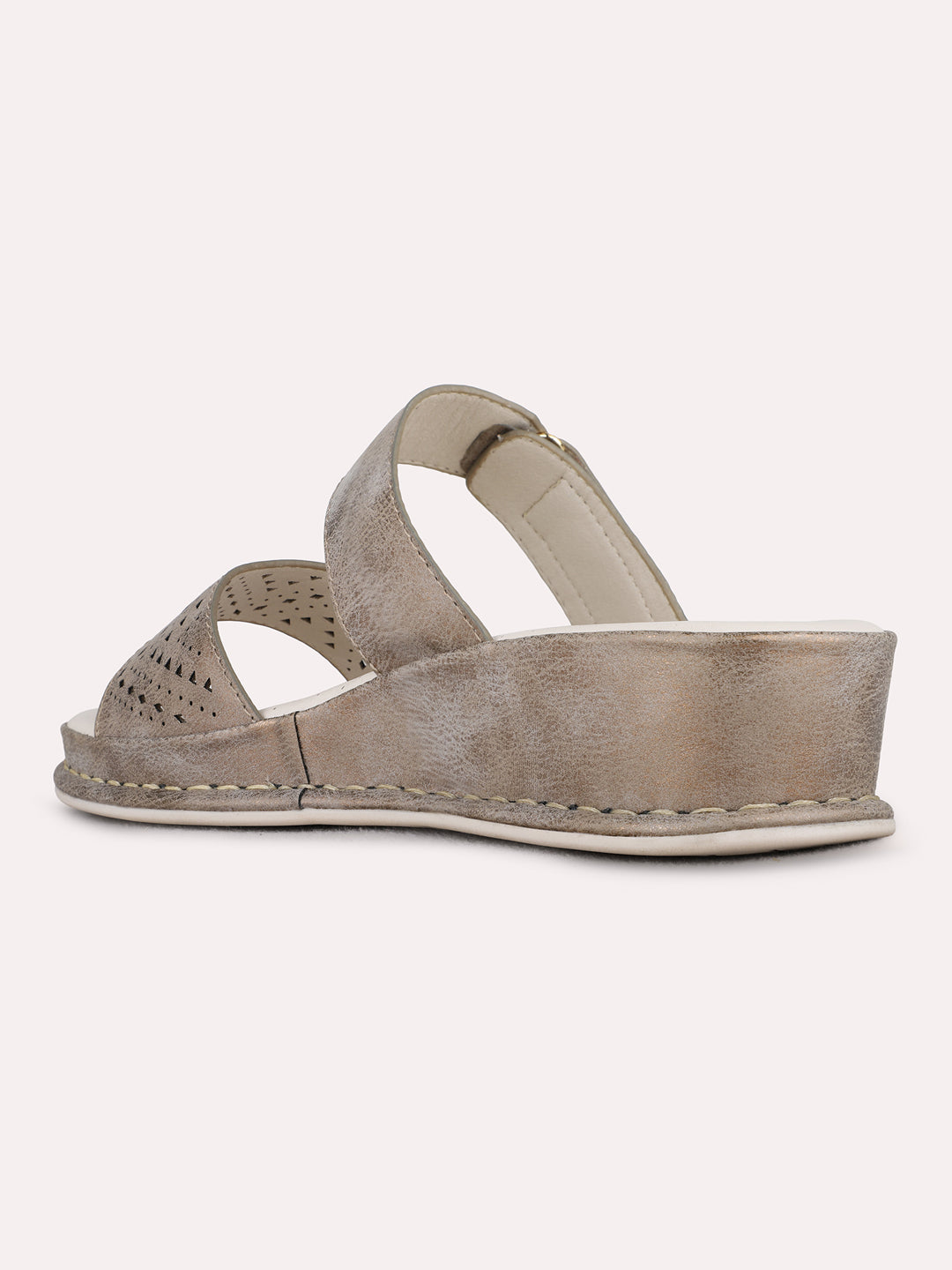 Womens Bronze Casual Printed Round Toe Wedge Heels