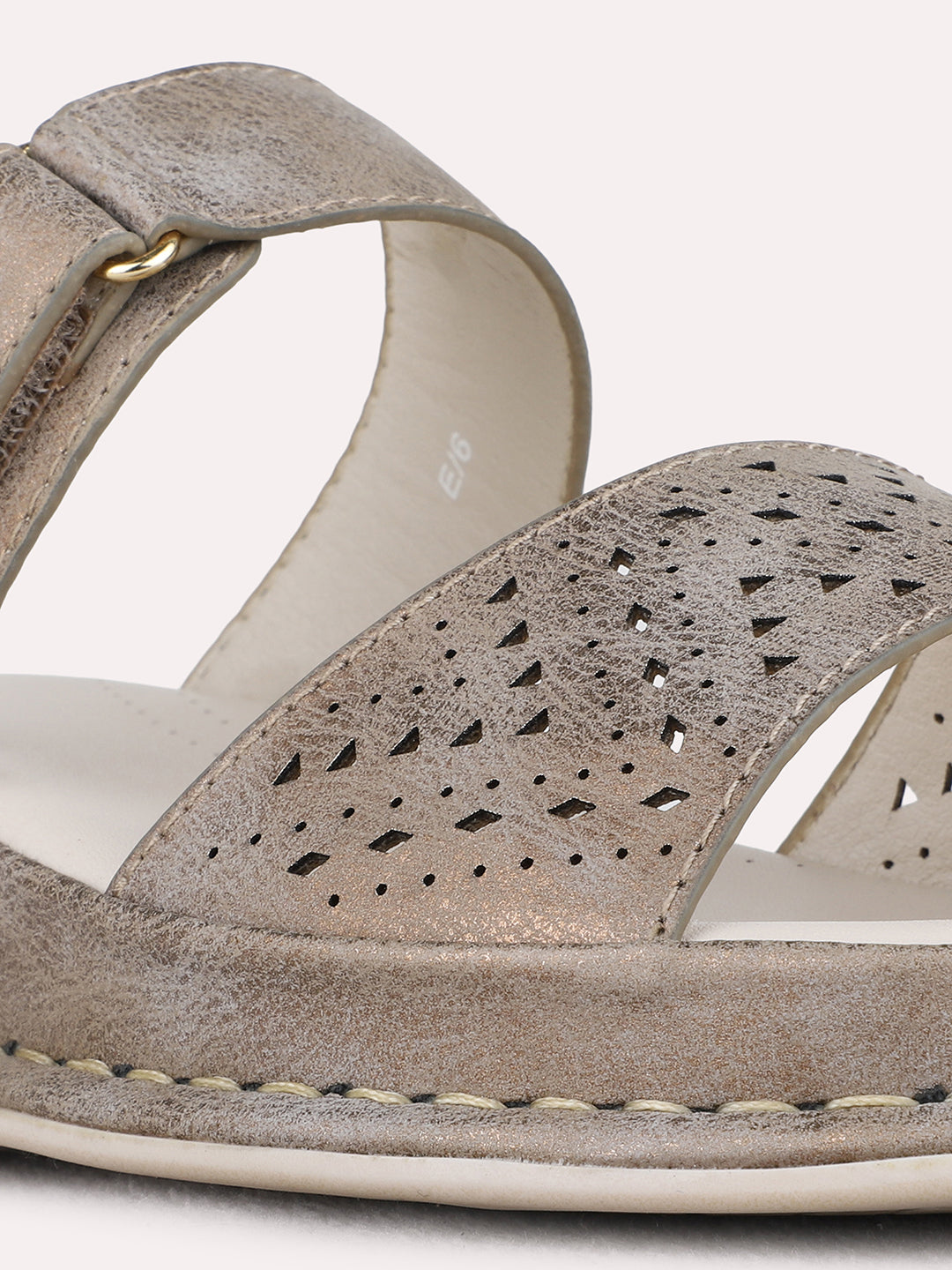 Womens Bronze Casual Printed Round Toe Wedge Heels