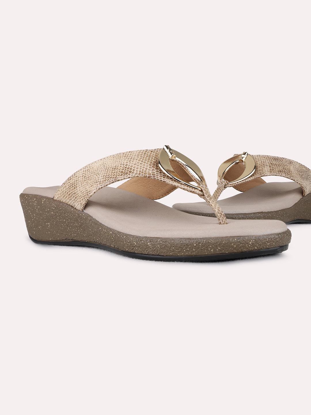 Womens Beige Party Wear Solid Round Toe Wedge Heels