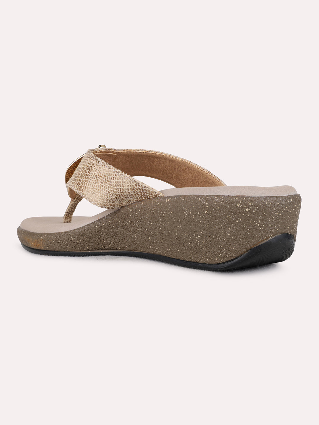 Womens Beige Party Wear Solid Round Toe Wedge Heels