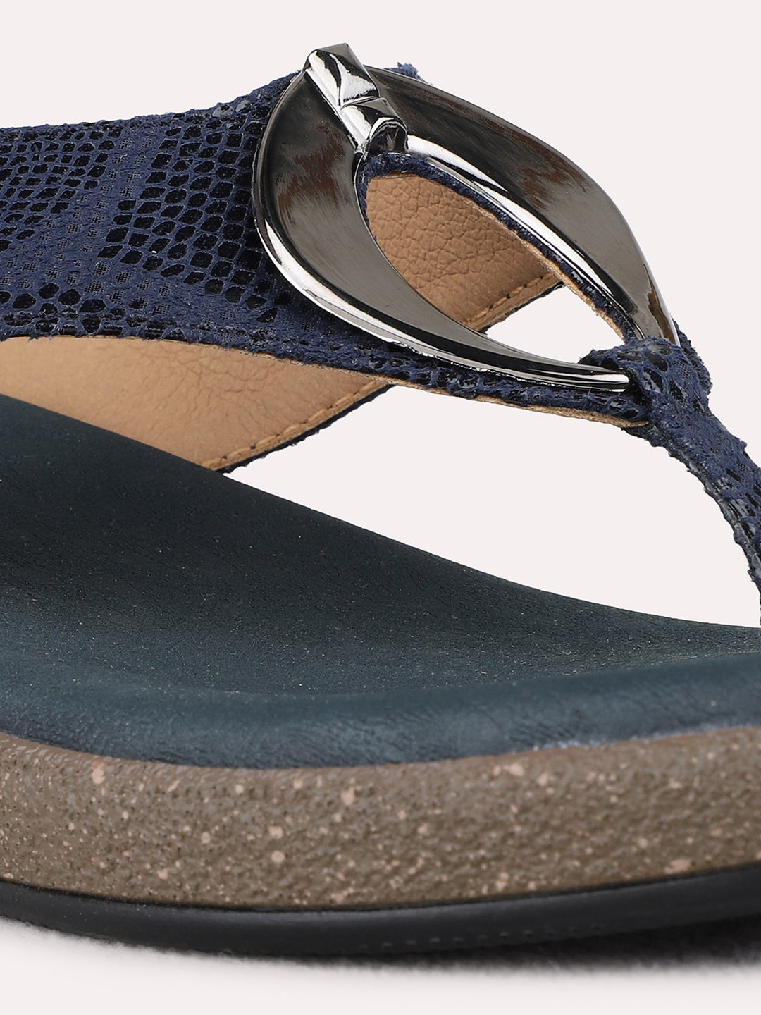 Womens Navy Party Wear Solid Round Toe Wedge Heel Sandals