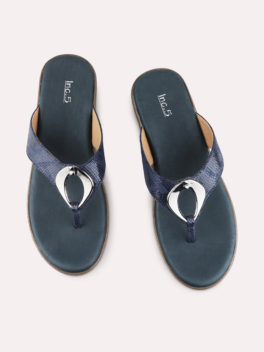 Womens Navy Party Wear Solid Round Toe Wedge Heel Sandals