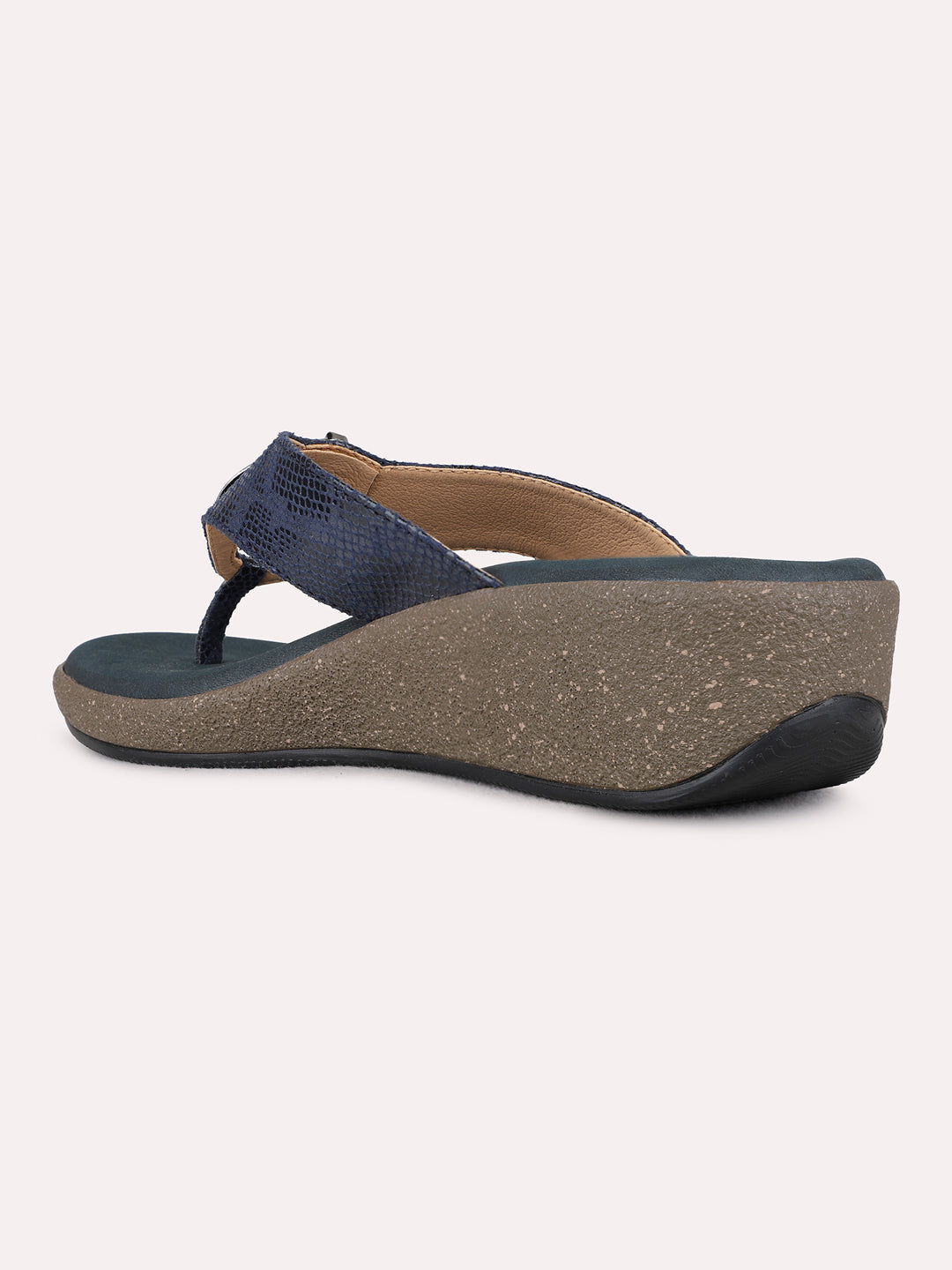 Womens Navy Party Wear Solid Round Toe Wedge Heels