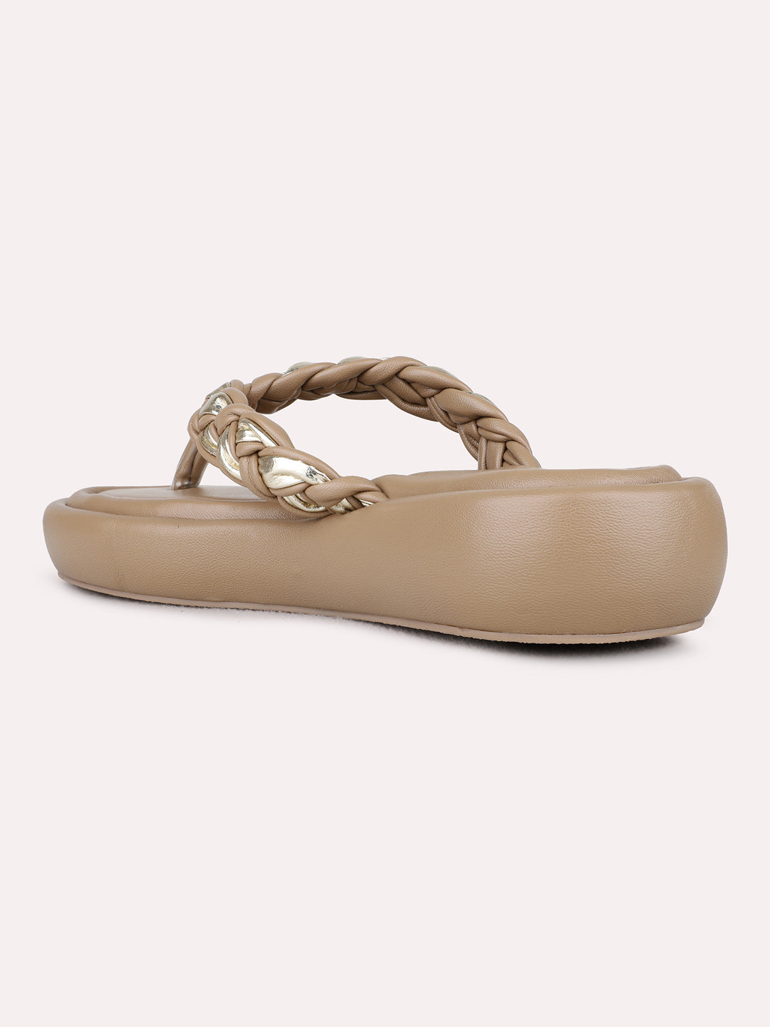 Womens Beige Party Wear Solid T-Strap Flats