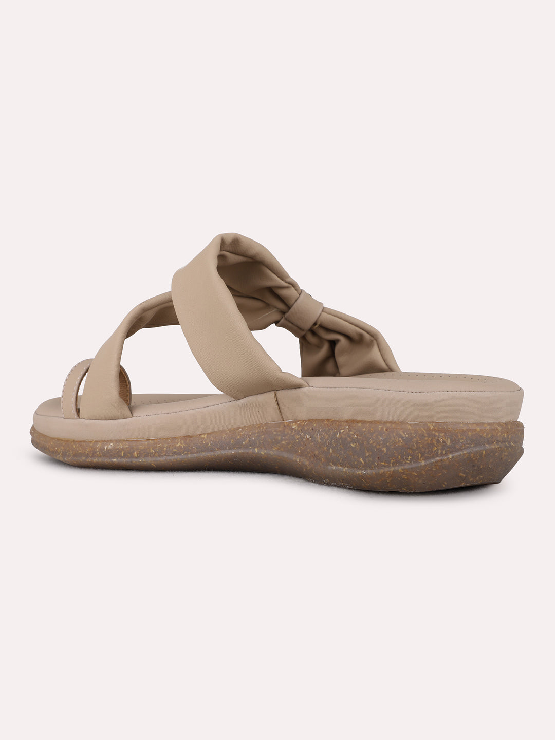 Womens Beige Casual Solid One Toe Flat Slip-On Sandals