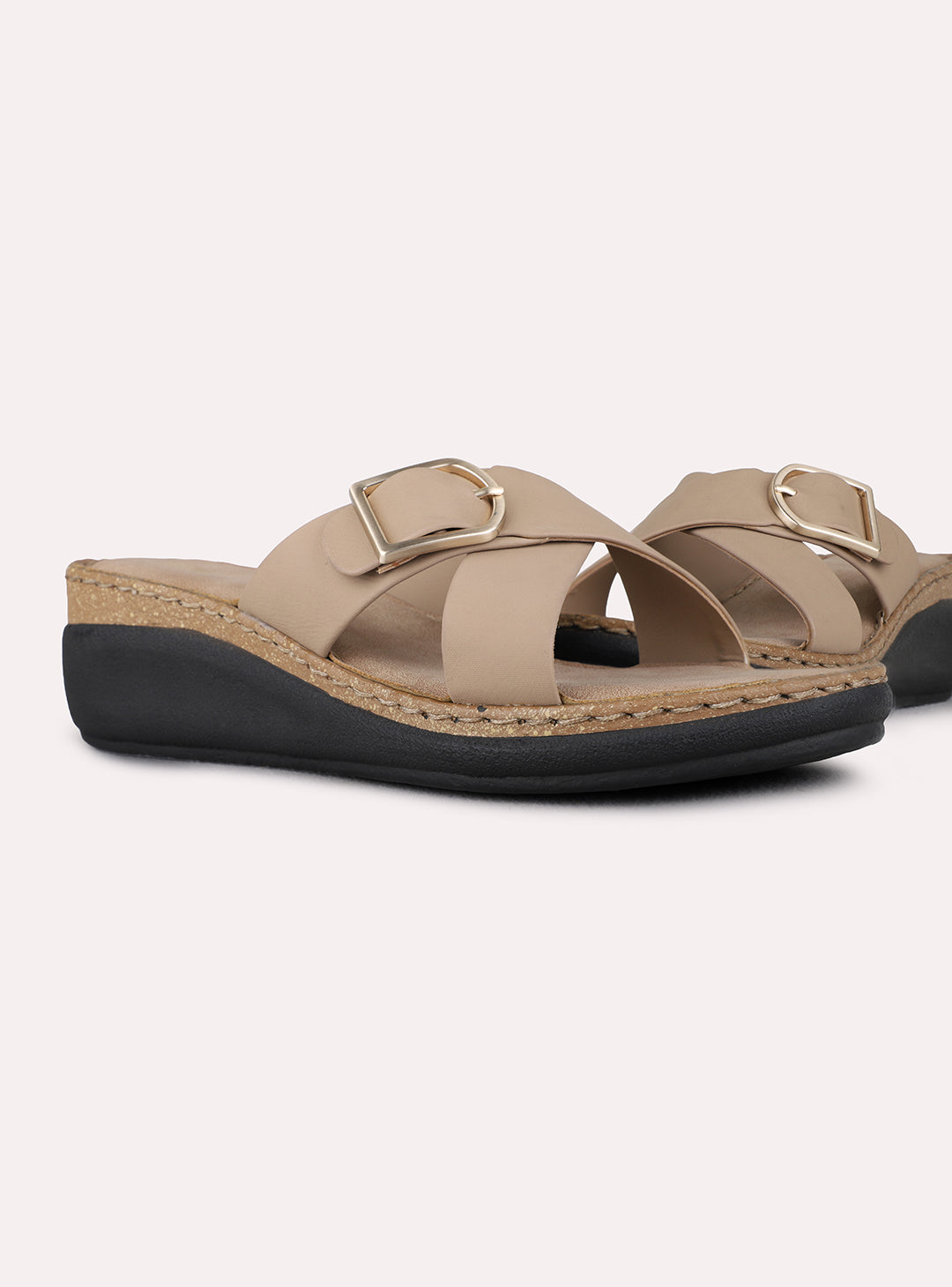 Womens Camel Brown Party Wear Solid Round Toe Wedge Heels