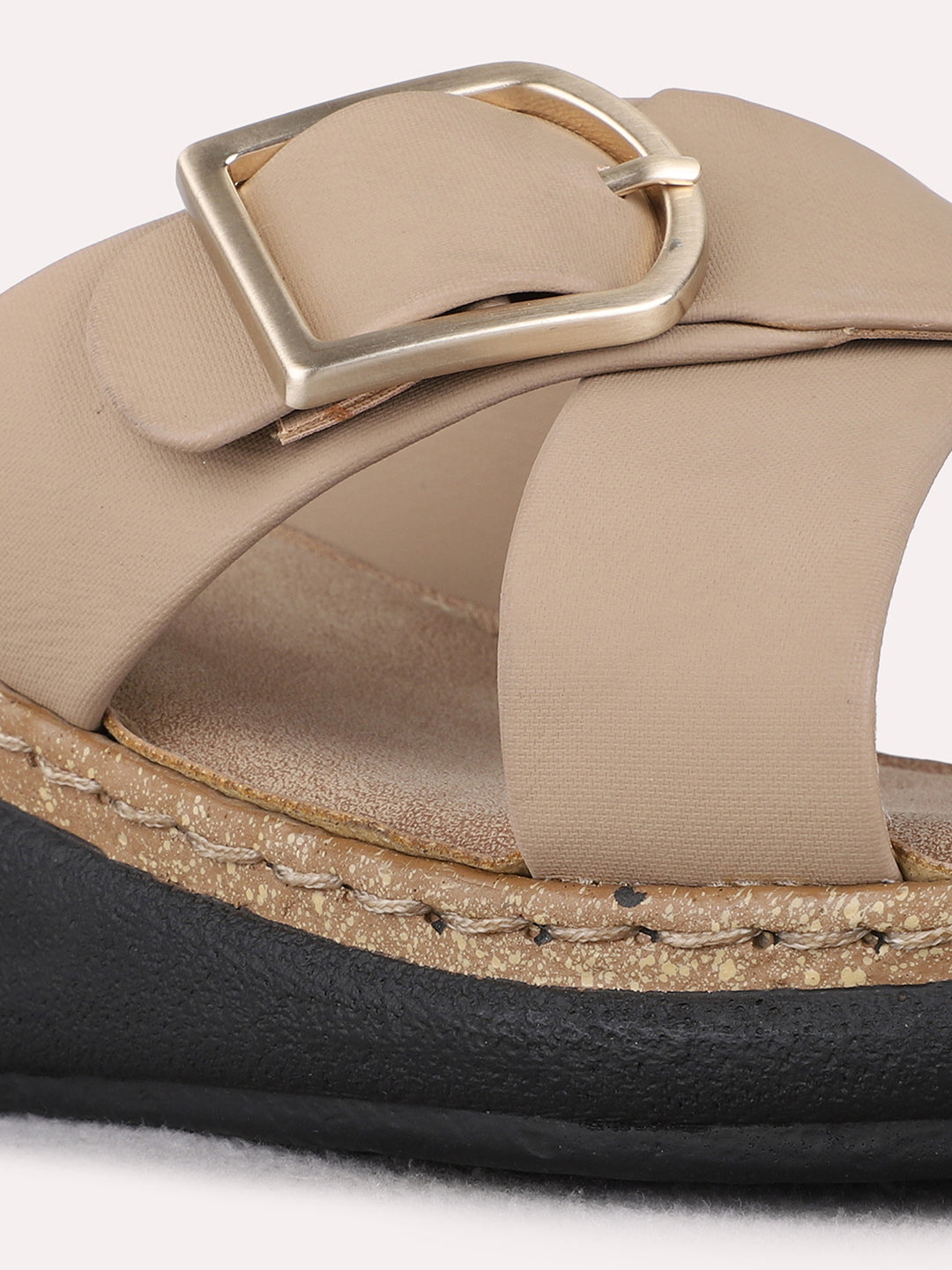 Womens Camel Brown Party Wear Solid Round Toe Wedge Heels