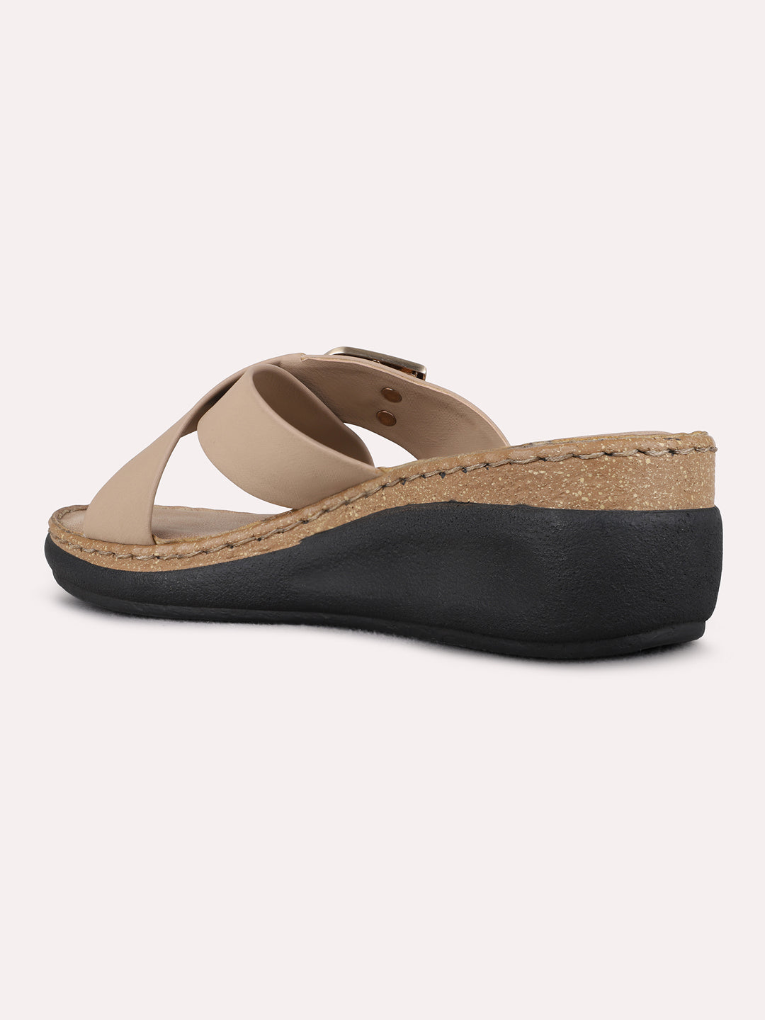 Womens Camel Brown Party Wear Solid Round Toe Wedge Heels