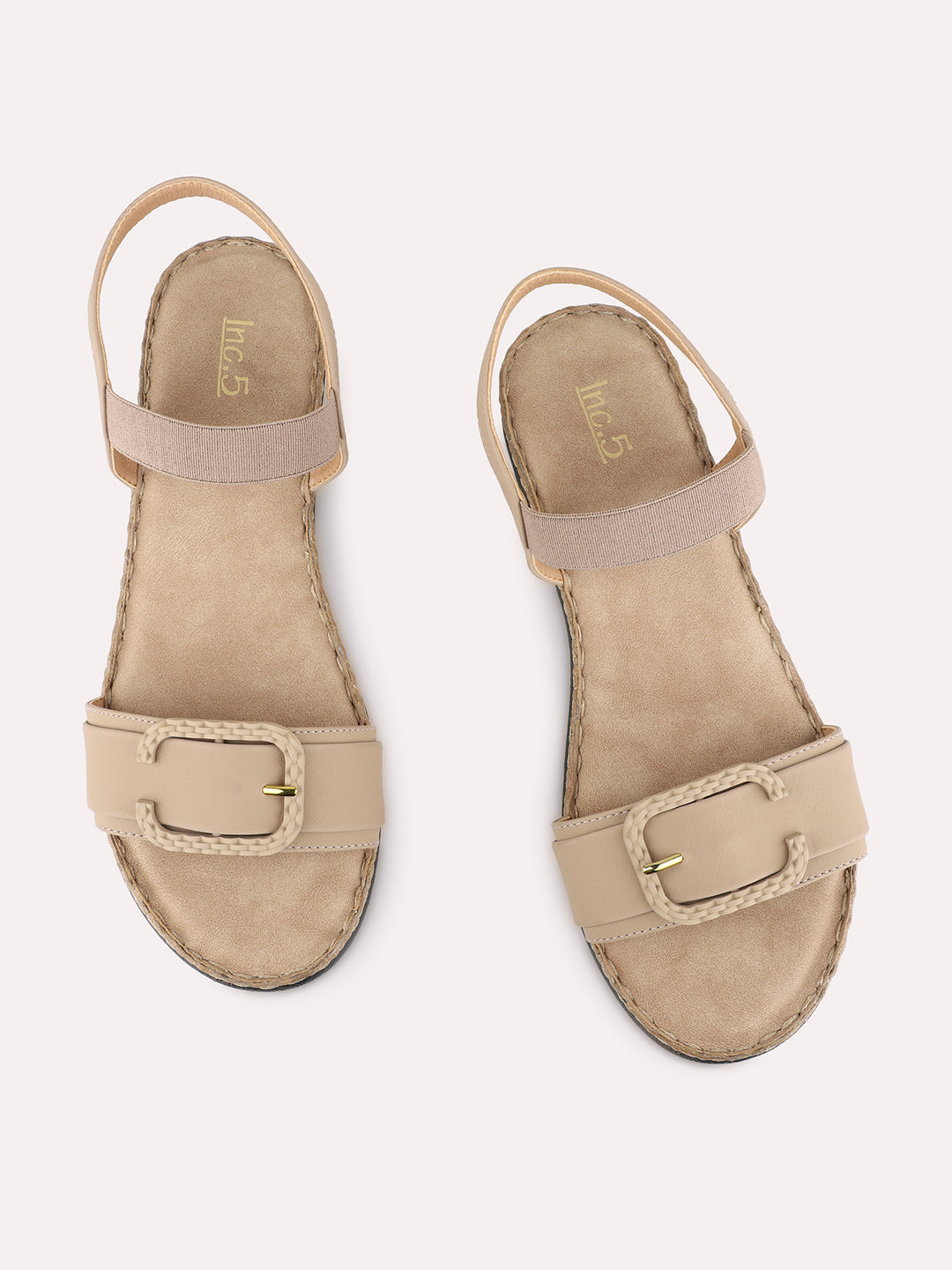 Womens Tan Casual Solid Pattern Round Toe Wedge Heels