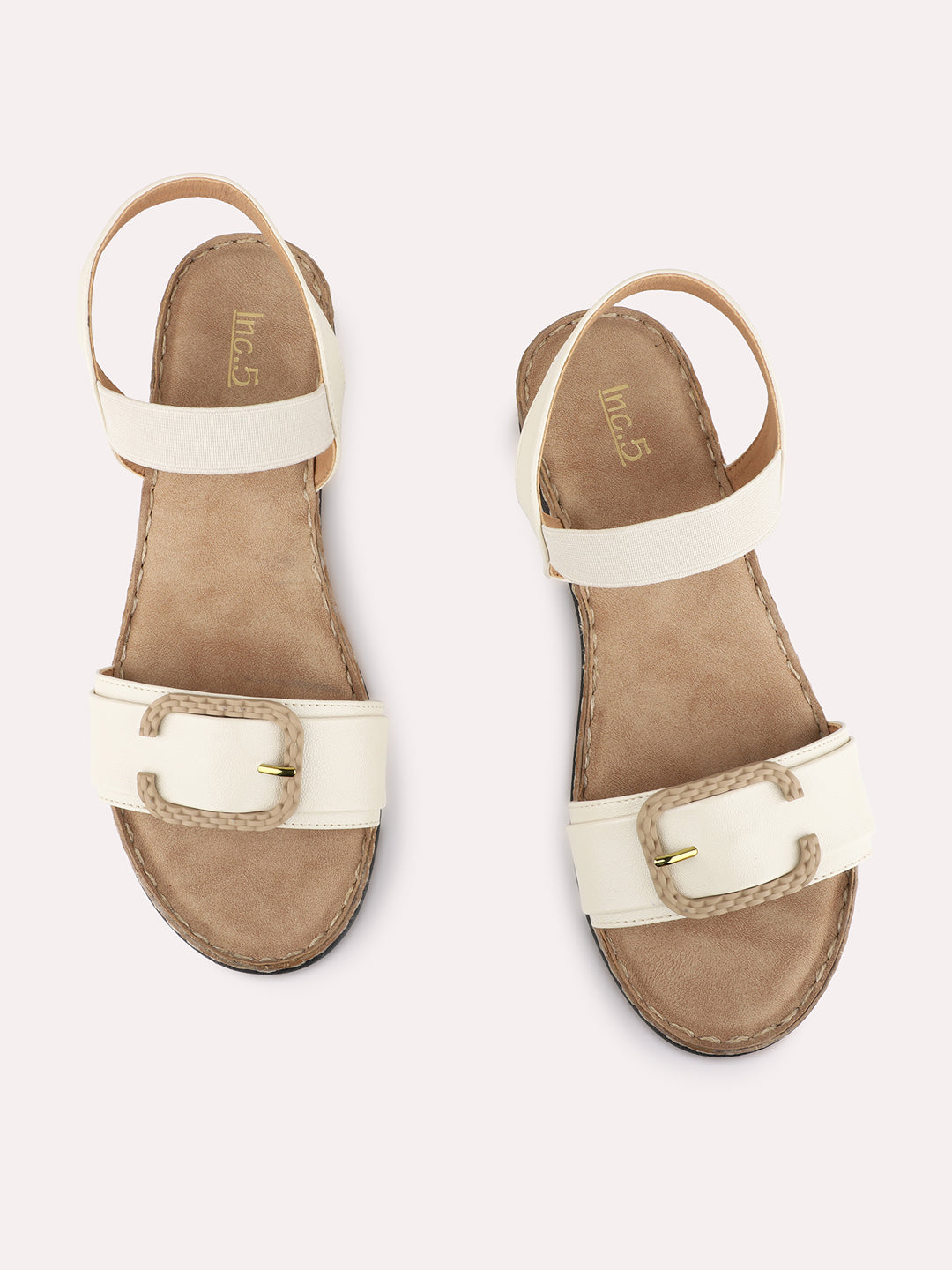 Womens Cream Casual Solid Pattern Round Toe Wedge Heels