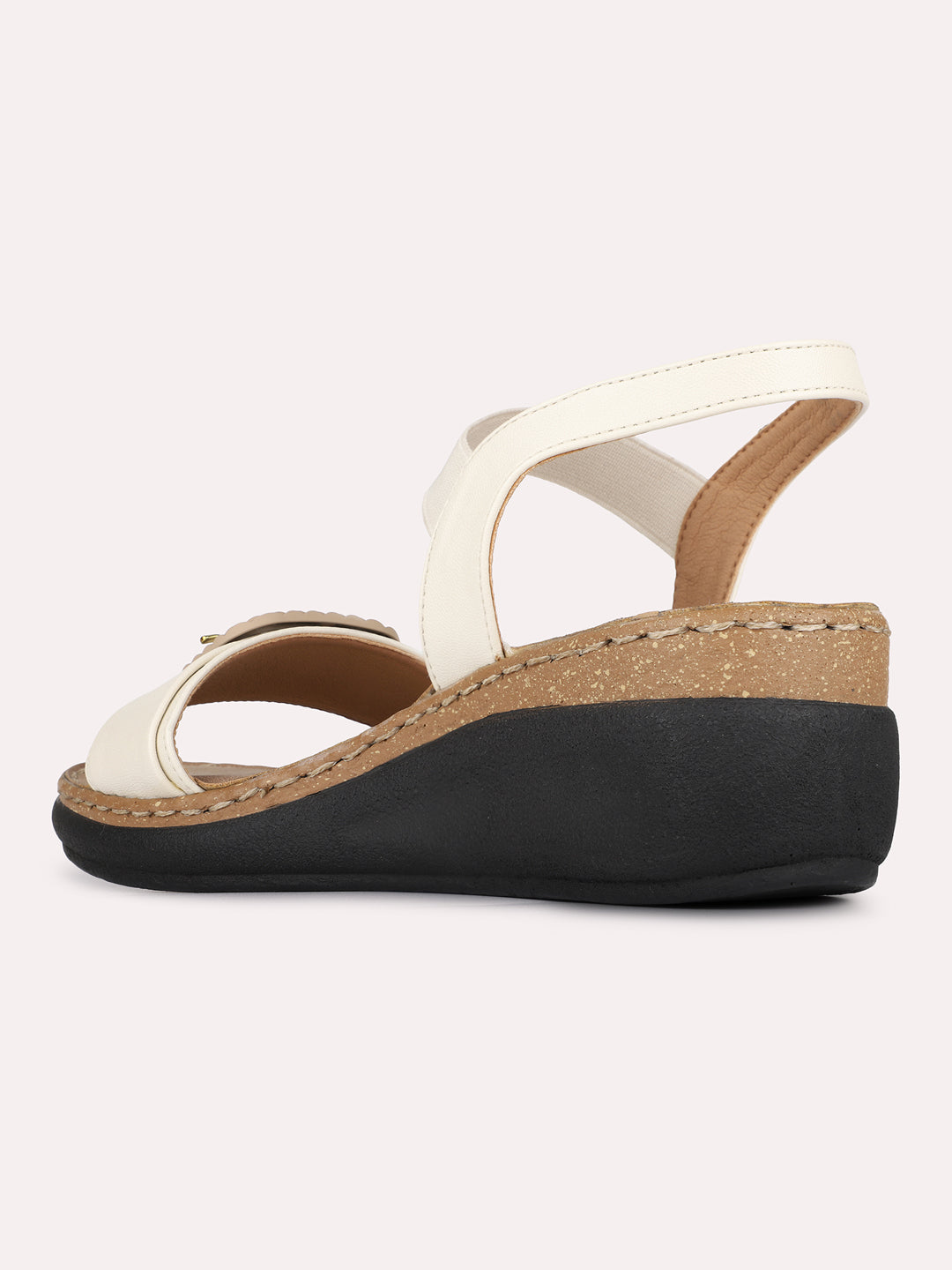 Womens Cream Casual Solid Pattern Round Toe Wedge Heels