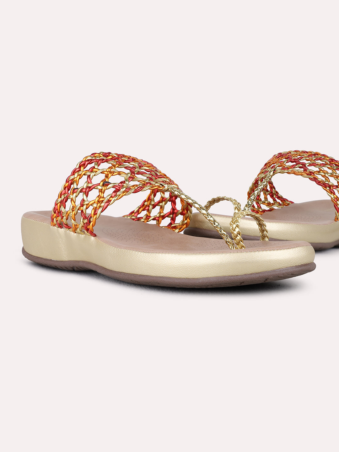 Womens Multi Casual Printed T-Strap Flat Sandals