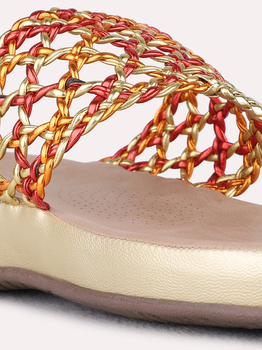 Womens Multi Casual Printed T-Strap Flat Sandals