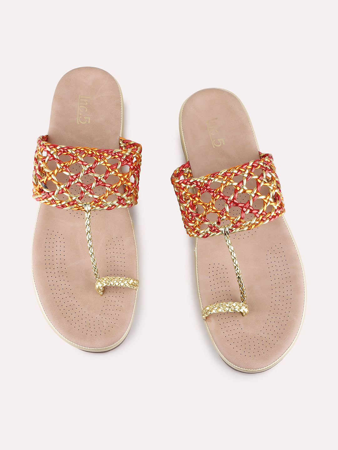 Womens Multi Casual Printed T-Strap Flat Sandals