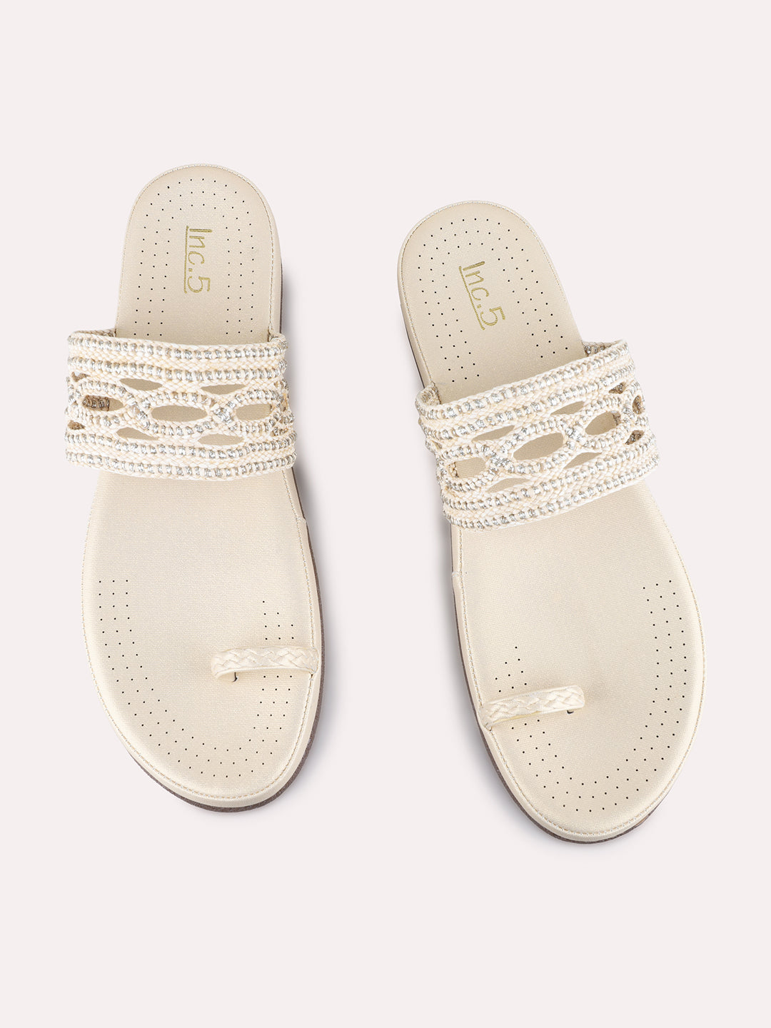 Womens Golden Casual Solid One Toe Flats