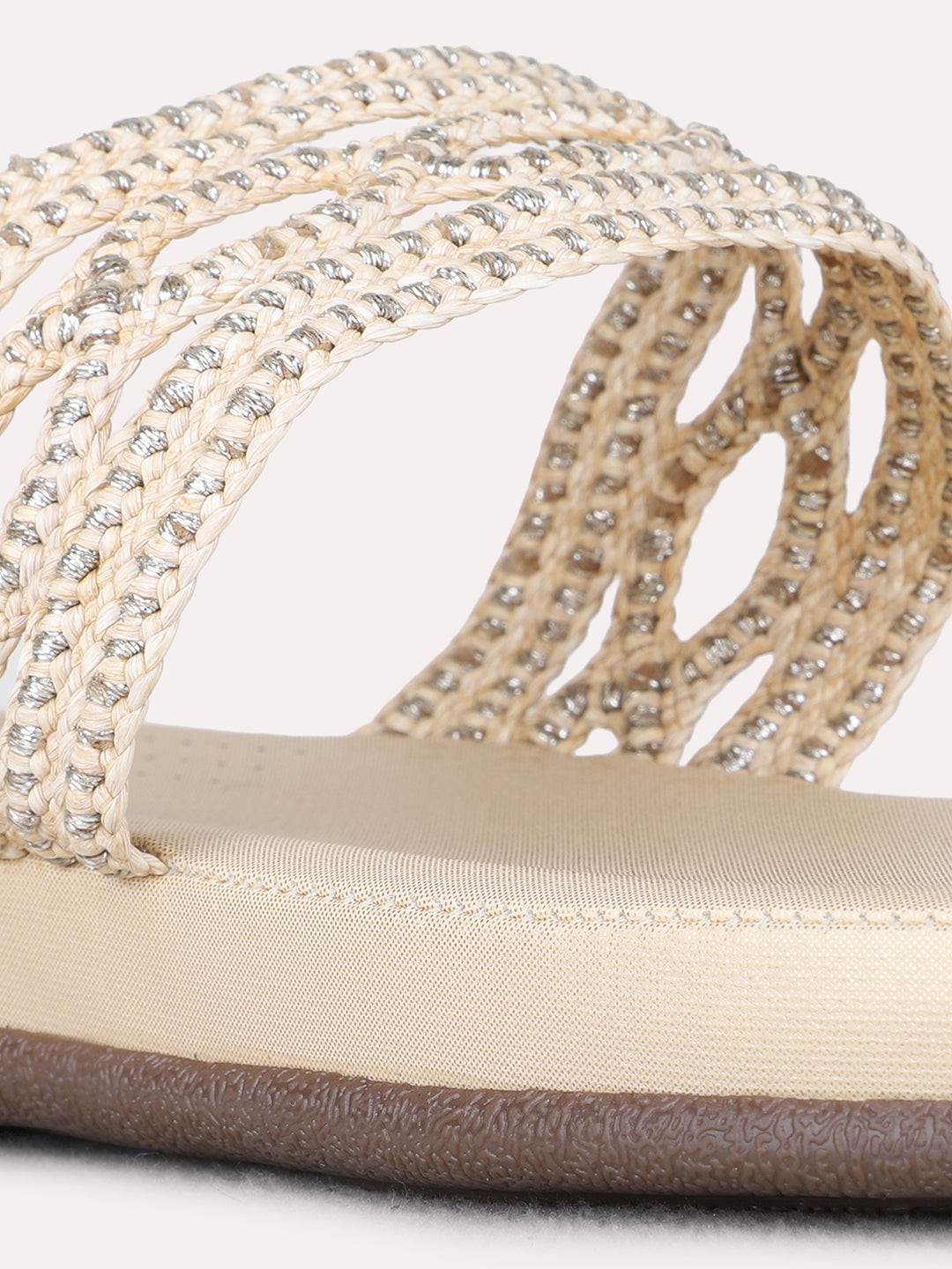 Womens Golden Casual Solid One Toe Flat Slip-On Sandals