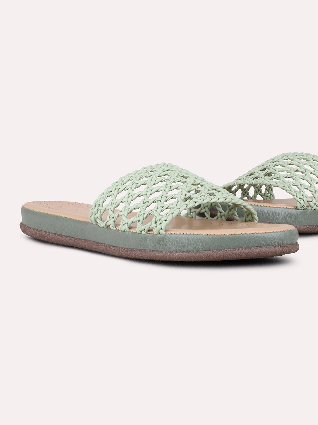 Womens Green Casual Solid Open Toe Flat Sandals