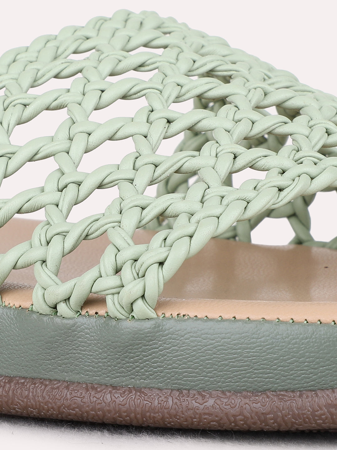 Womens Green Casual Solid Open Toe Flat Sandals