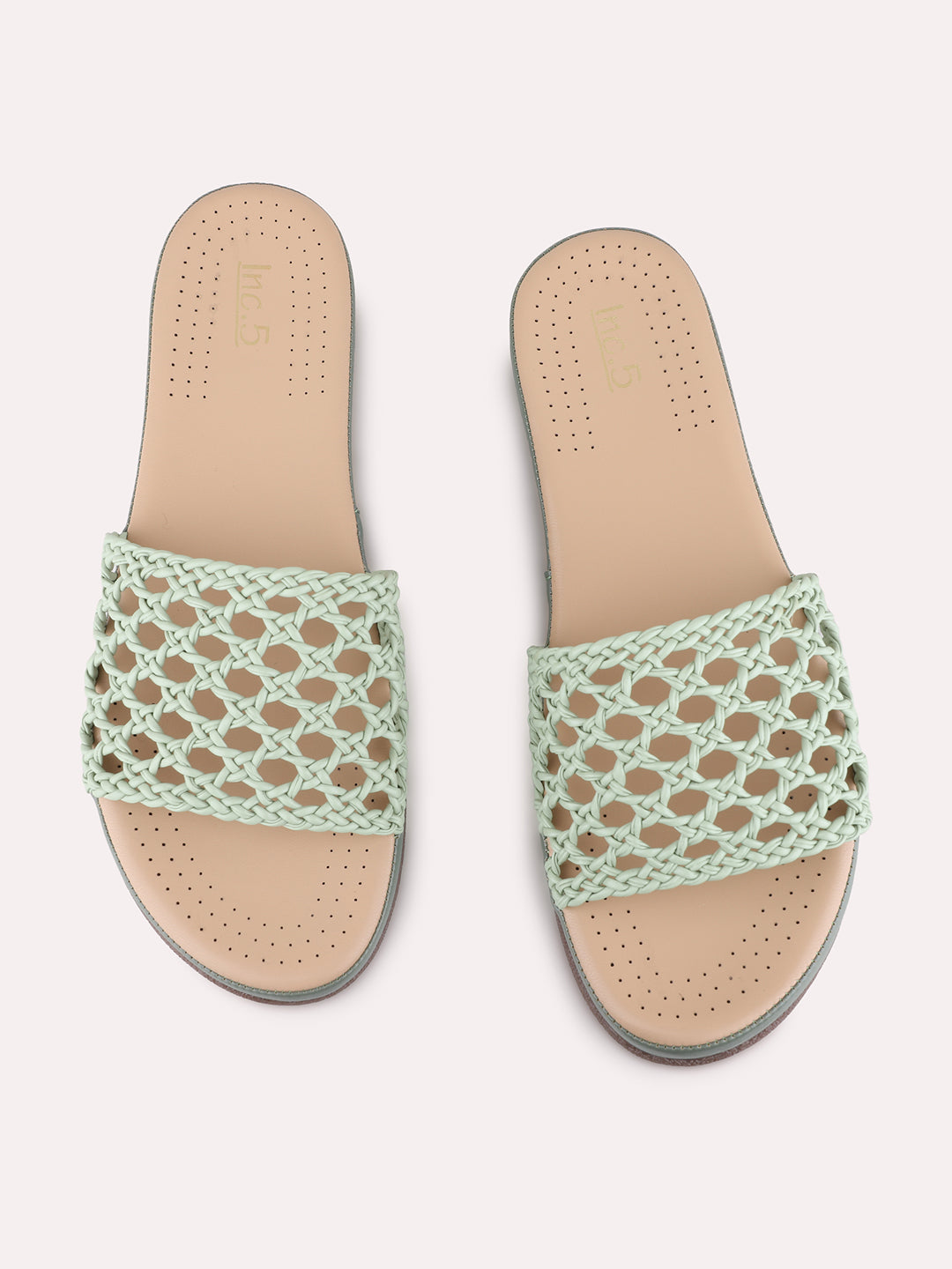 Womens Green Casual Solid Open Toe Flat Sandals