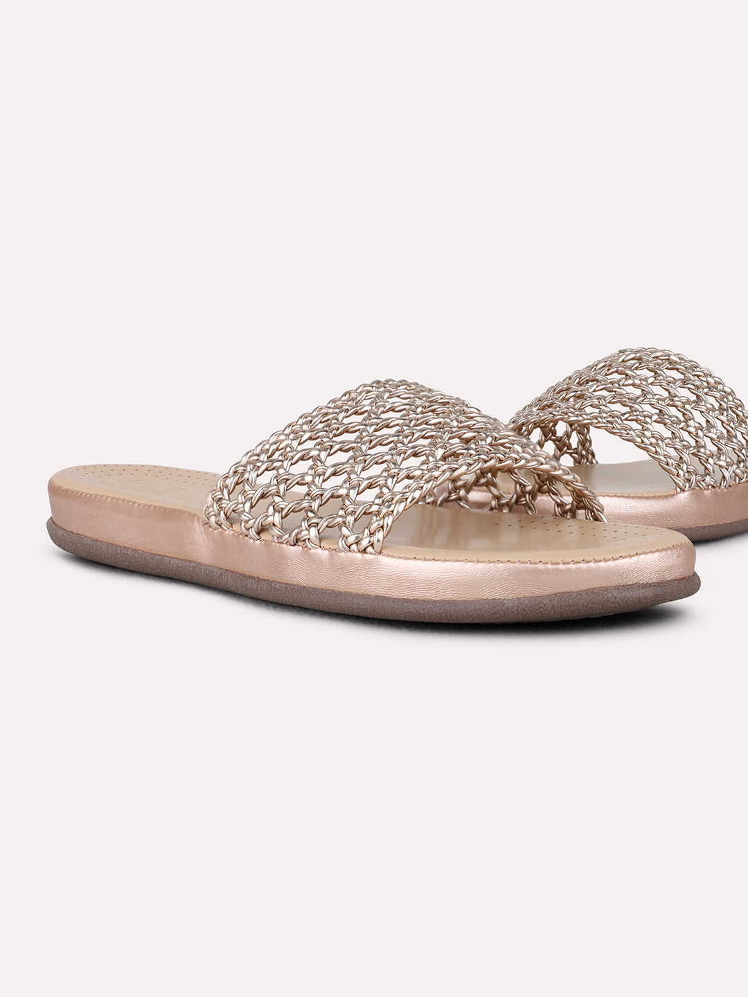 Womens Rose Gold Casual Embellished Open Toe Flat Sandals