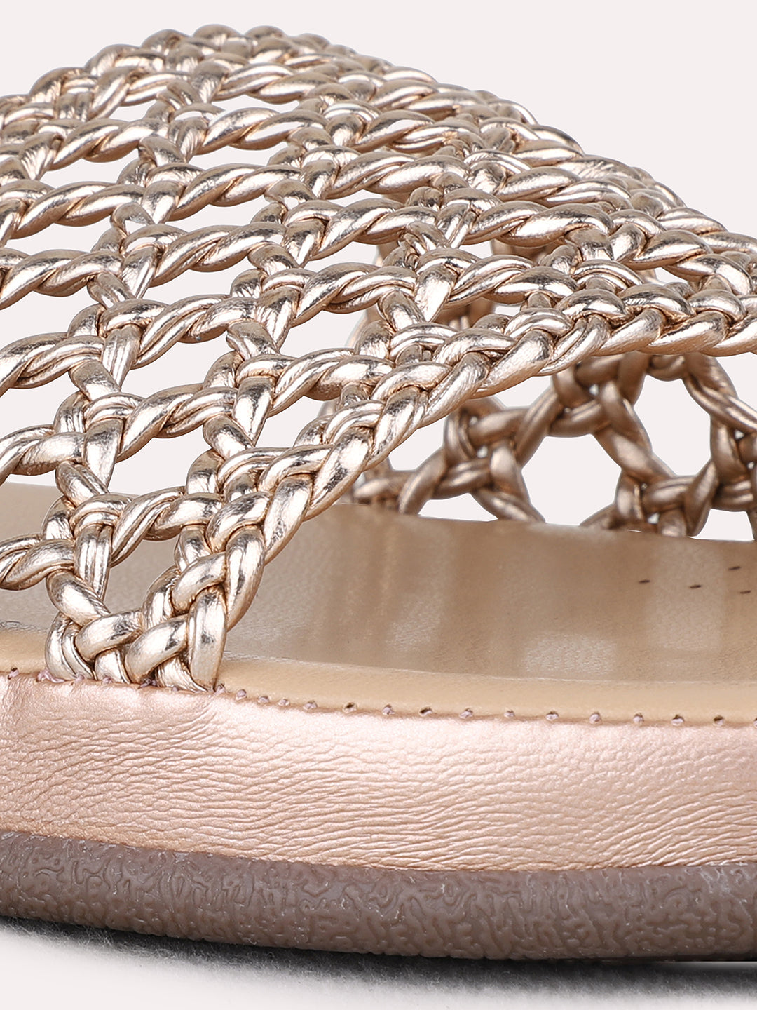 Womens Rose Gold Casual Embellished Open Toe Flat Sandals