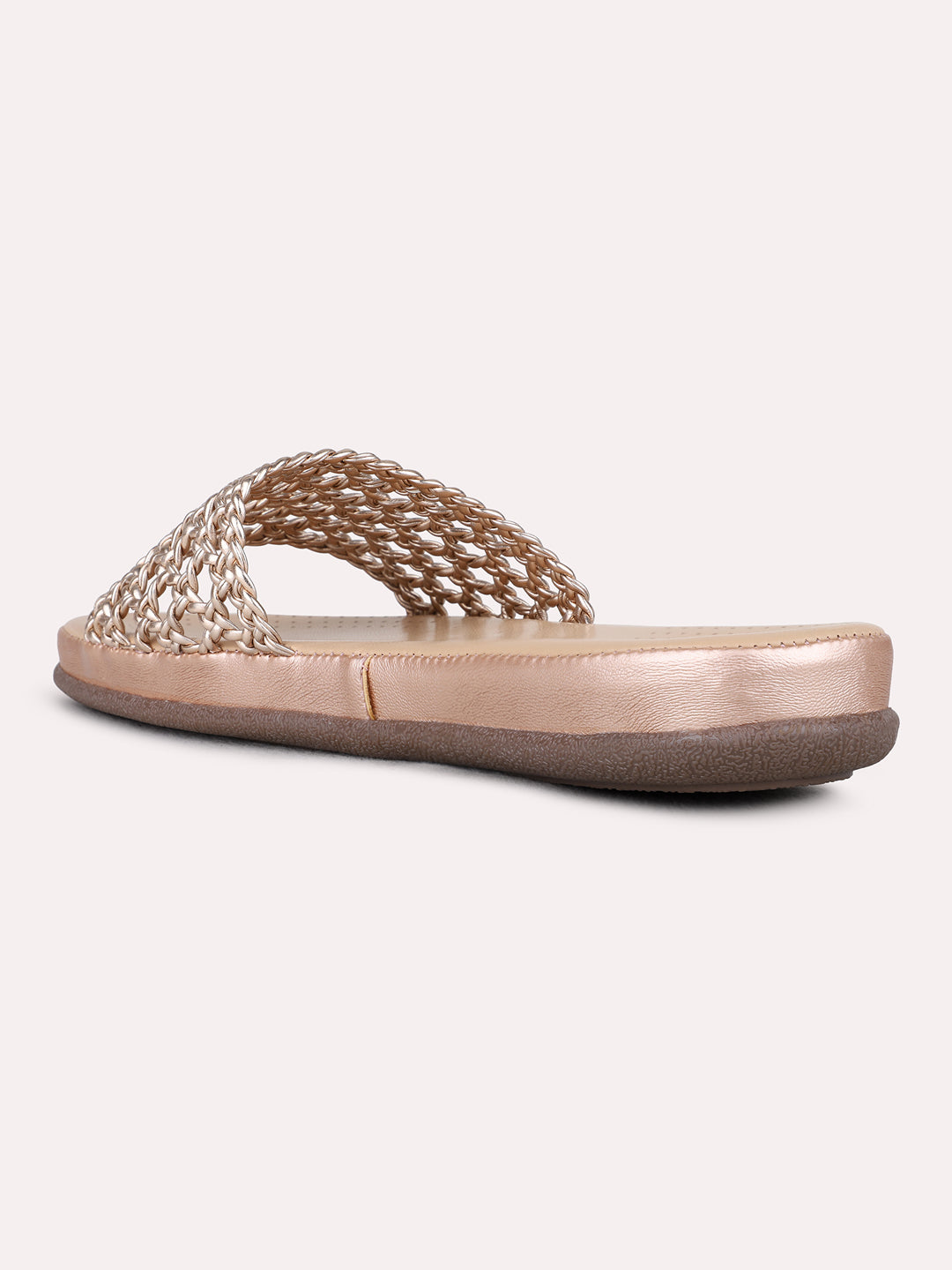 Womens Rose Gold Casual Embellished Open Toe Flats