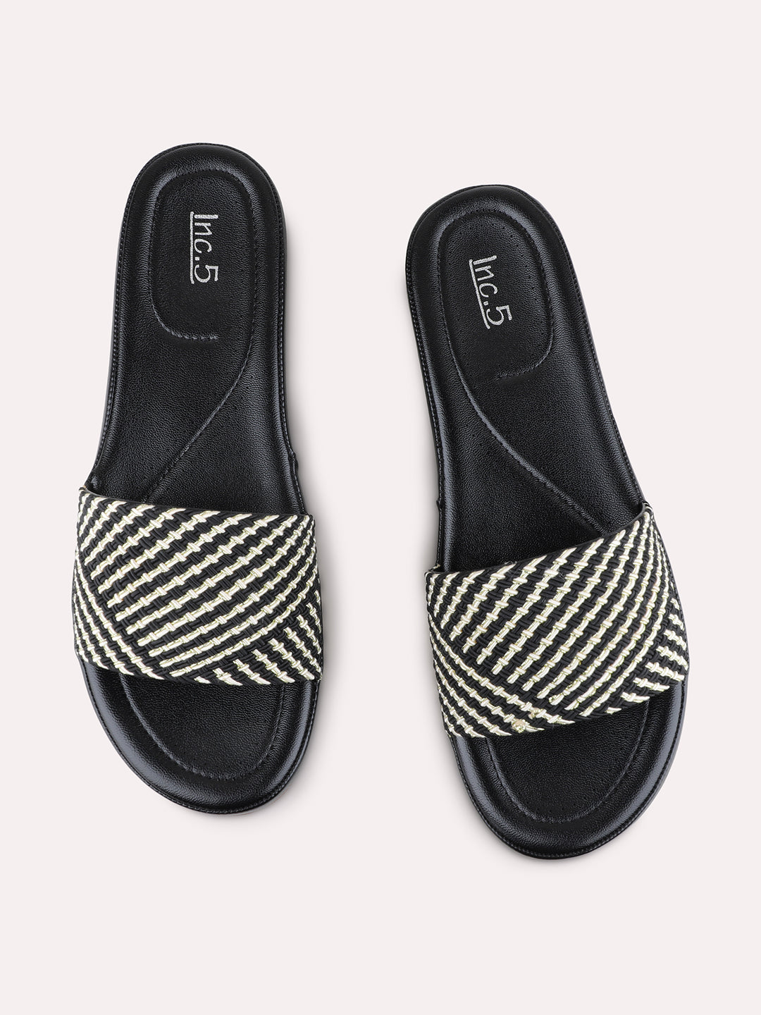 Womens Black Casual Textured Open Toe Flat Sandals