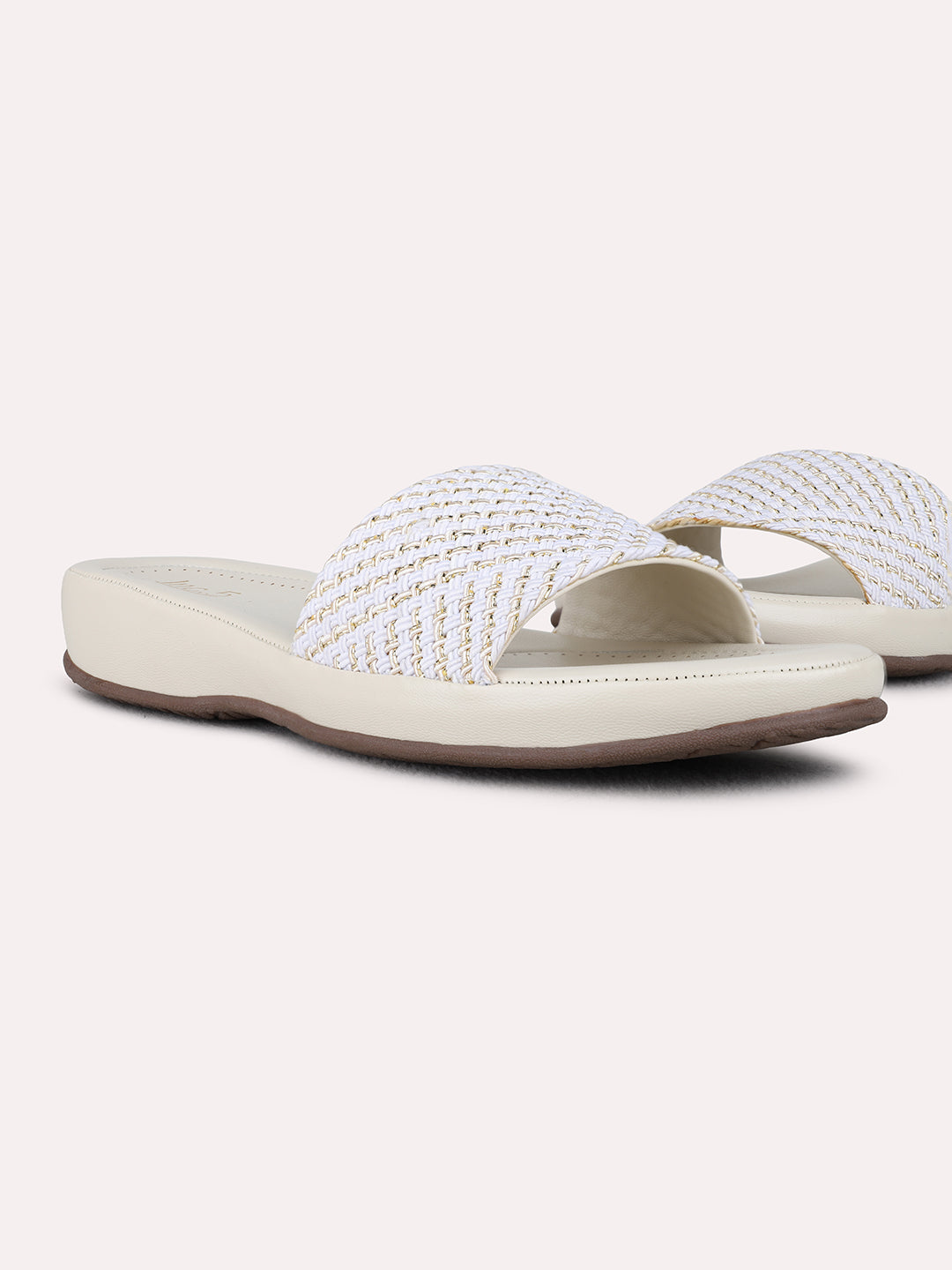 Womens White Casual Textured Open Toe Flat Sandals