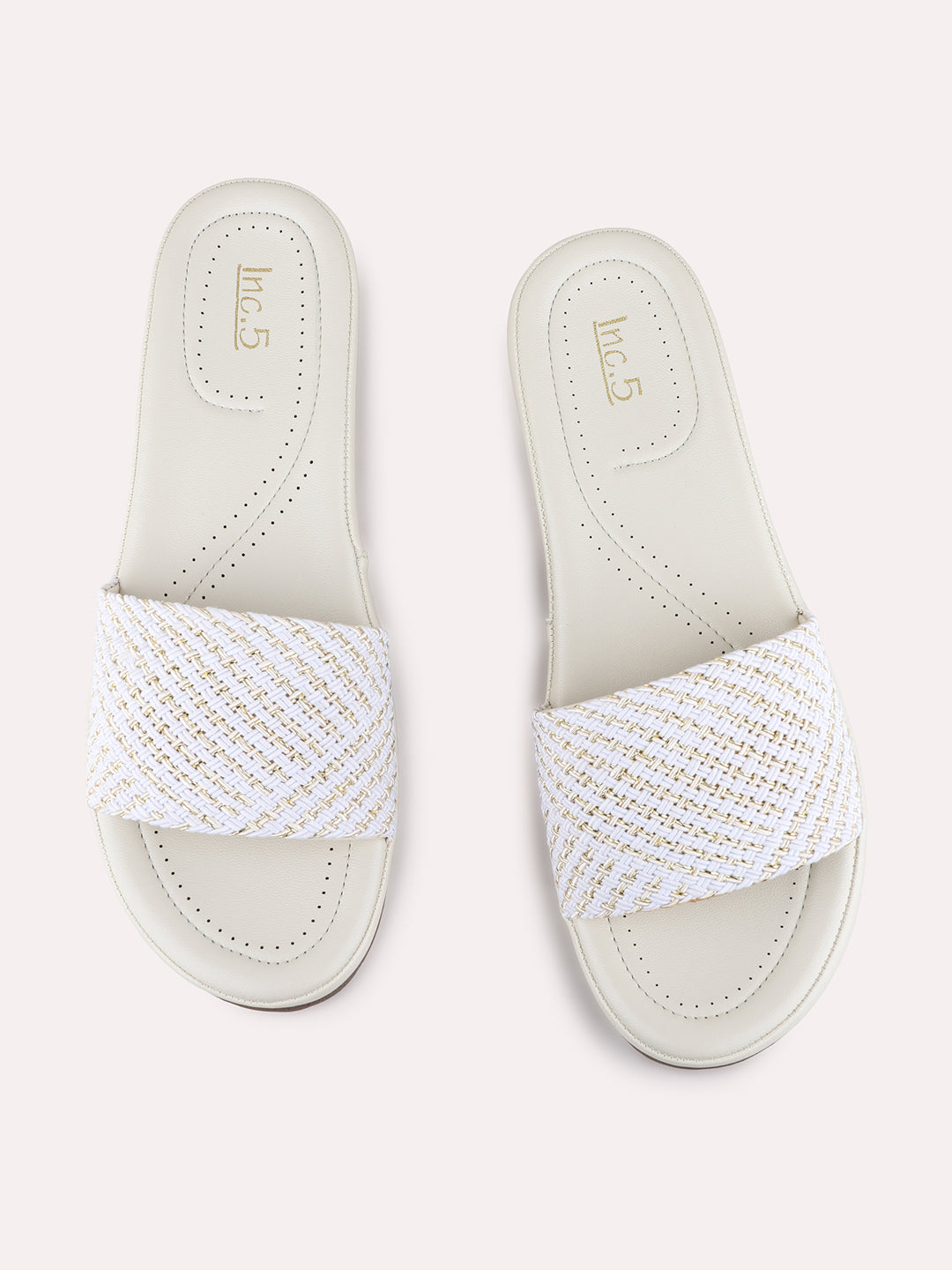 Womens White Casual Textured Open Toe Flats