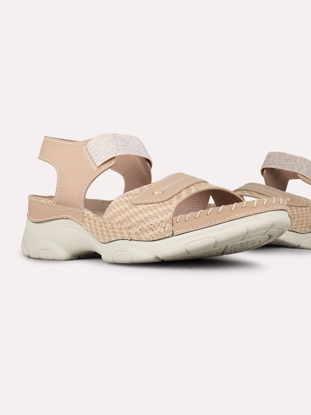Womens Beige Casual Solid Round Toe Sandals