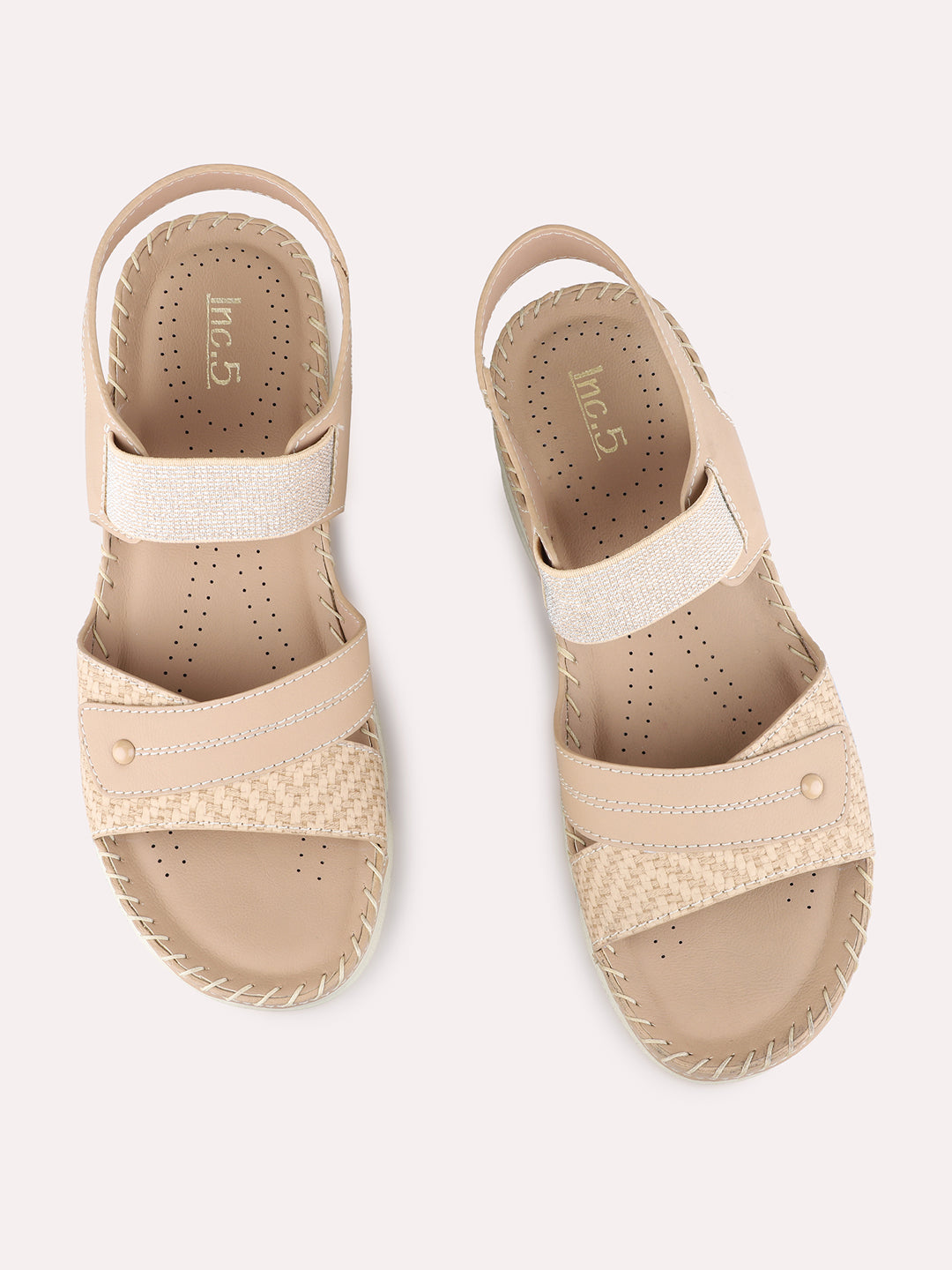 Womens Beige Casual Solid Round Toe Sandals