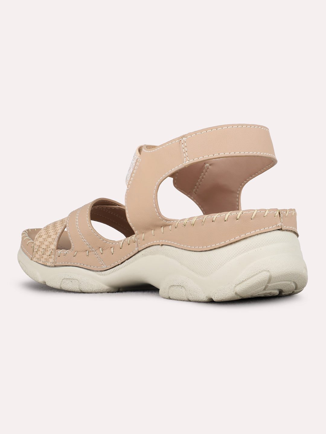 Womens Beige Casual Solid Round Toe Sandals