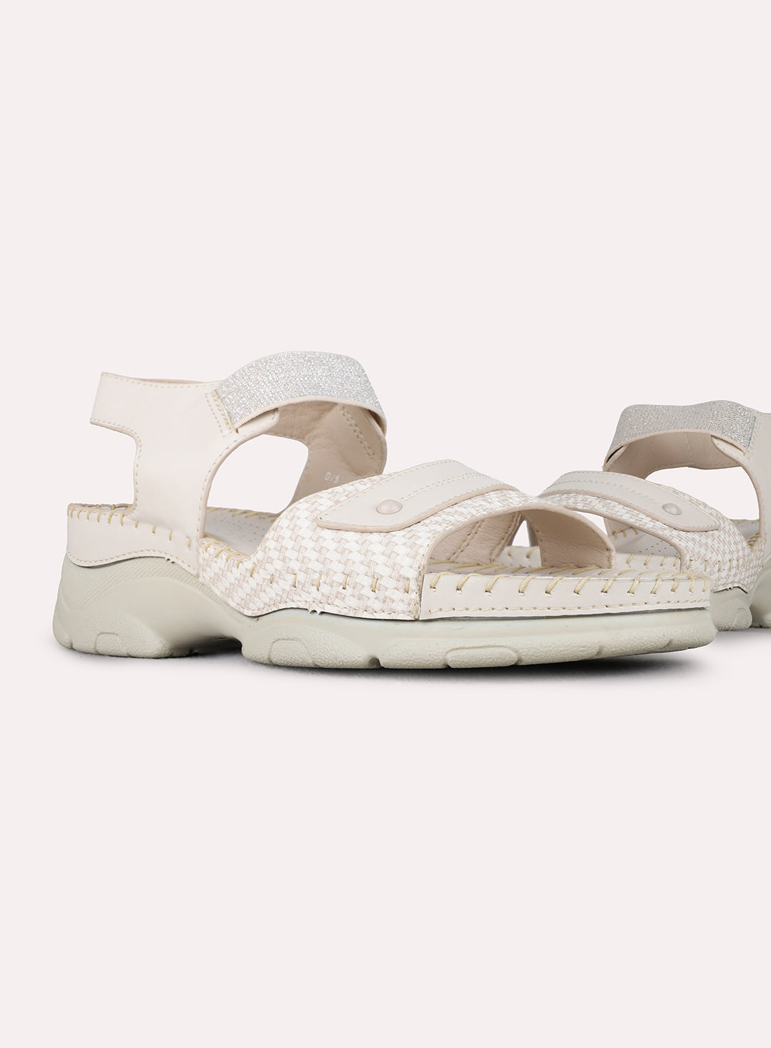 Womens Cream Casual Solid Round Toe Sandals