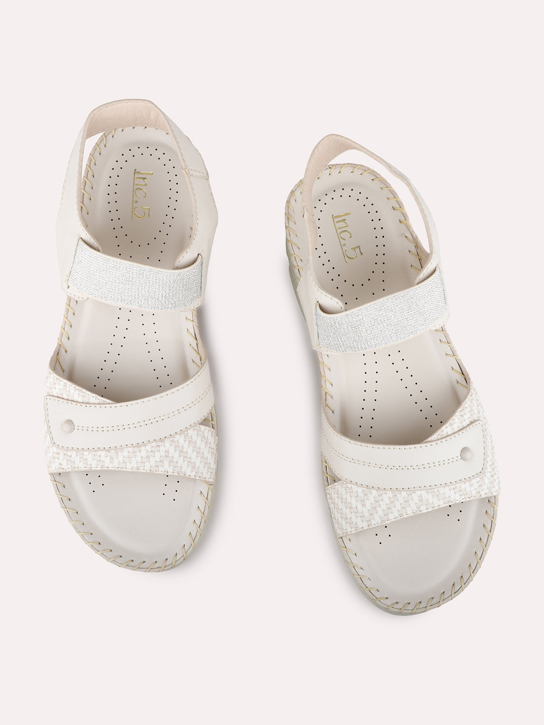 Womens Cream Casual Solid Round Toe Sandals