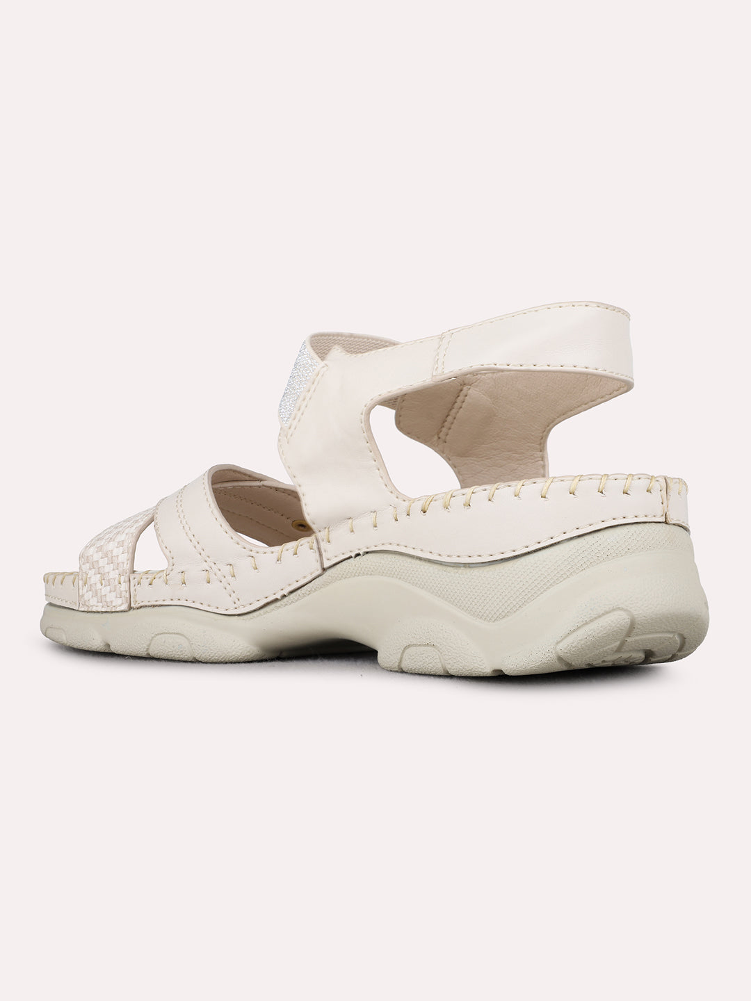Womens Cream Casual Solid Round Toe Sandals
